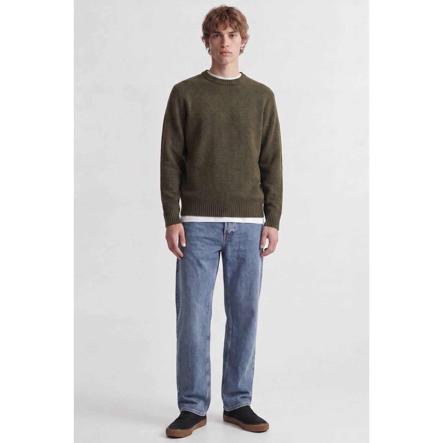 JACK & JONES ESSENTIALS regular fit gebreide trui met wol donkergroen