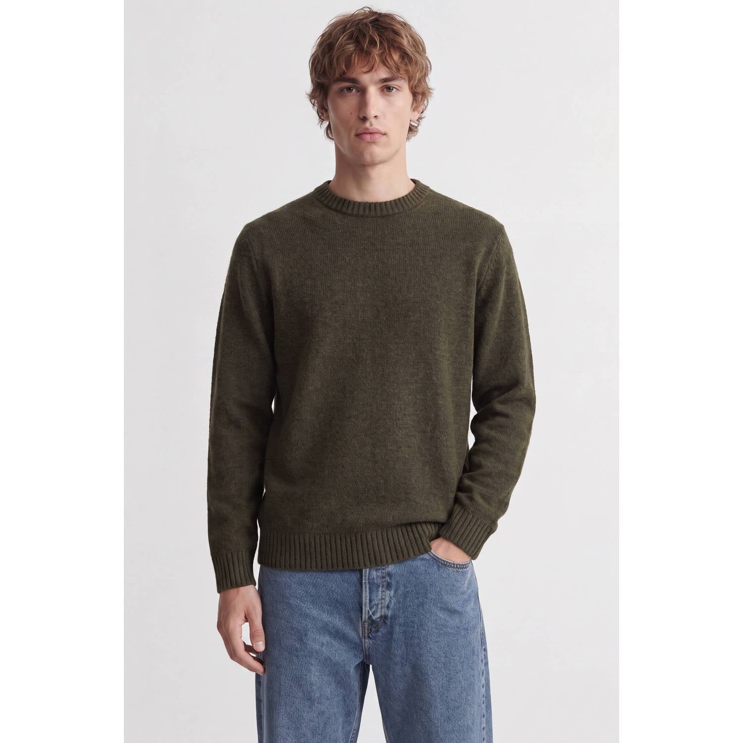 JACK & JONES ESSENTIALS regular fit gebreide trui met wol donkergroen