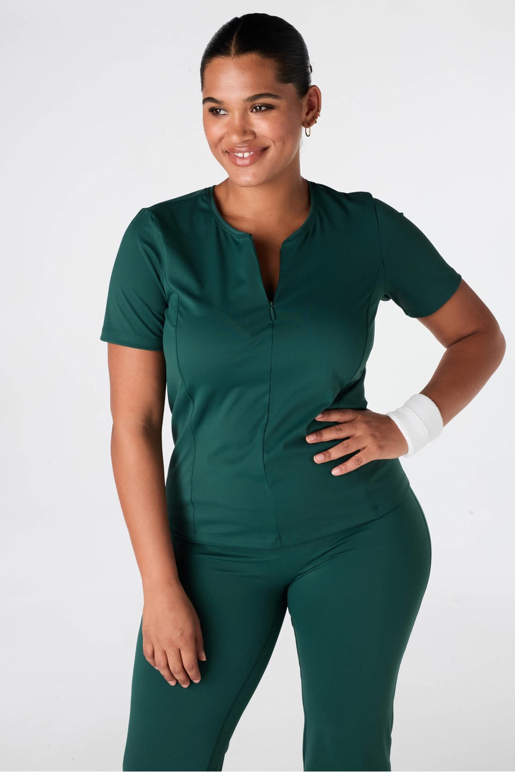 Donkergroene dames MS Mode sportshirt van polyester met effen