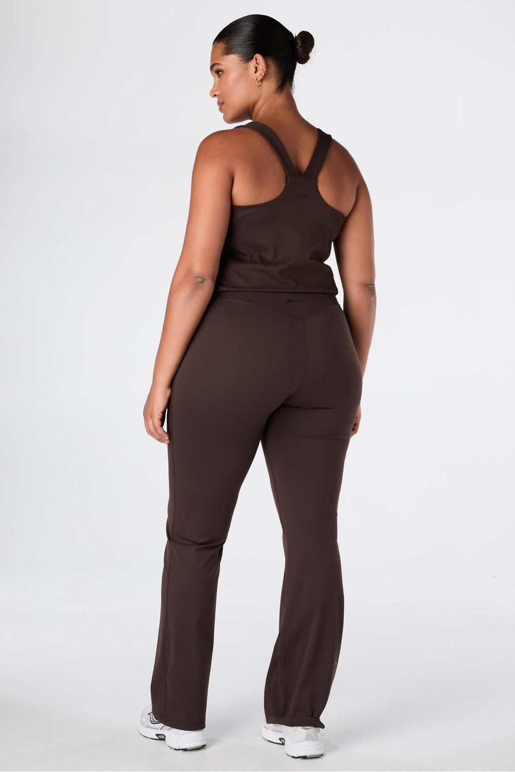 Donkerblauwe dames MS Mode met flared pijpen, high waist, elastische tailleband en effen