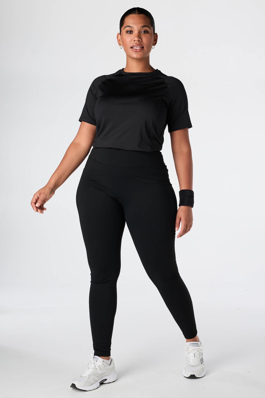 Zwarte dames MS Mode van polyester met slim fit, high waist, elastische tailleband en effen