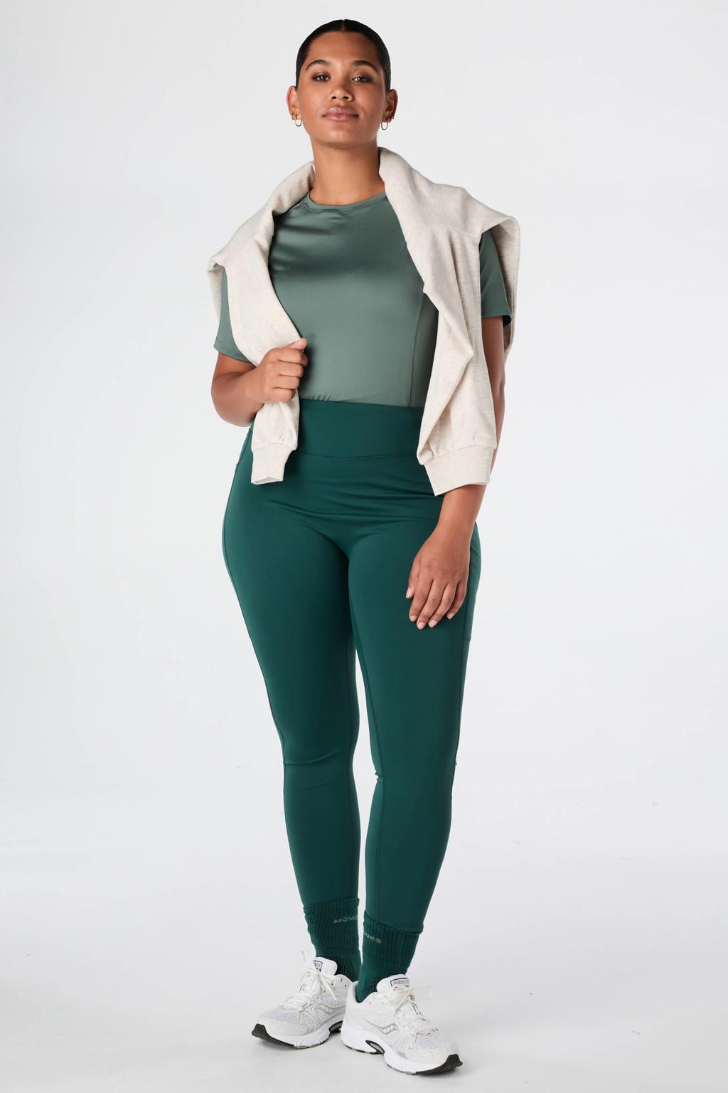 Donkergroene dames MS Mode van polyester met slim fit, high waist, elastische tailleband en effen