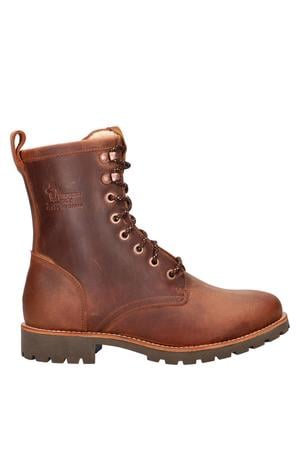 Ibi B2 suède veterboots met profielzool - cognac