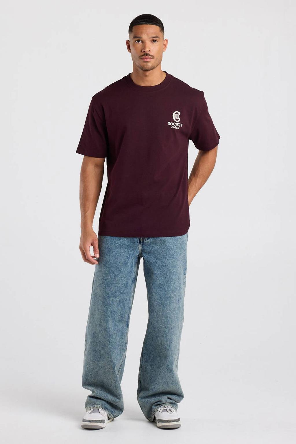 America Today relaxed fit T-shirt met print - donkerrood