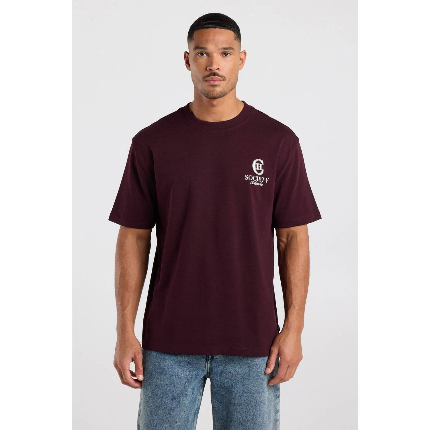 America Today relaxed fit T-shirt met print donkerrood