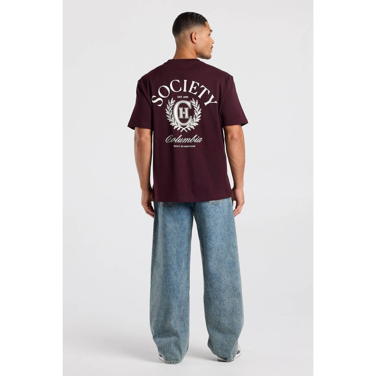 America Today relaxed fit T-shirt met print donkerrood