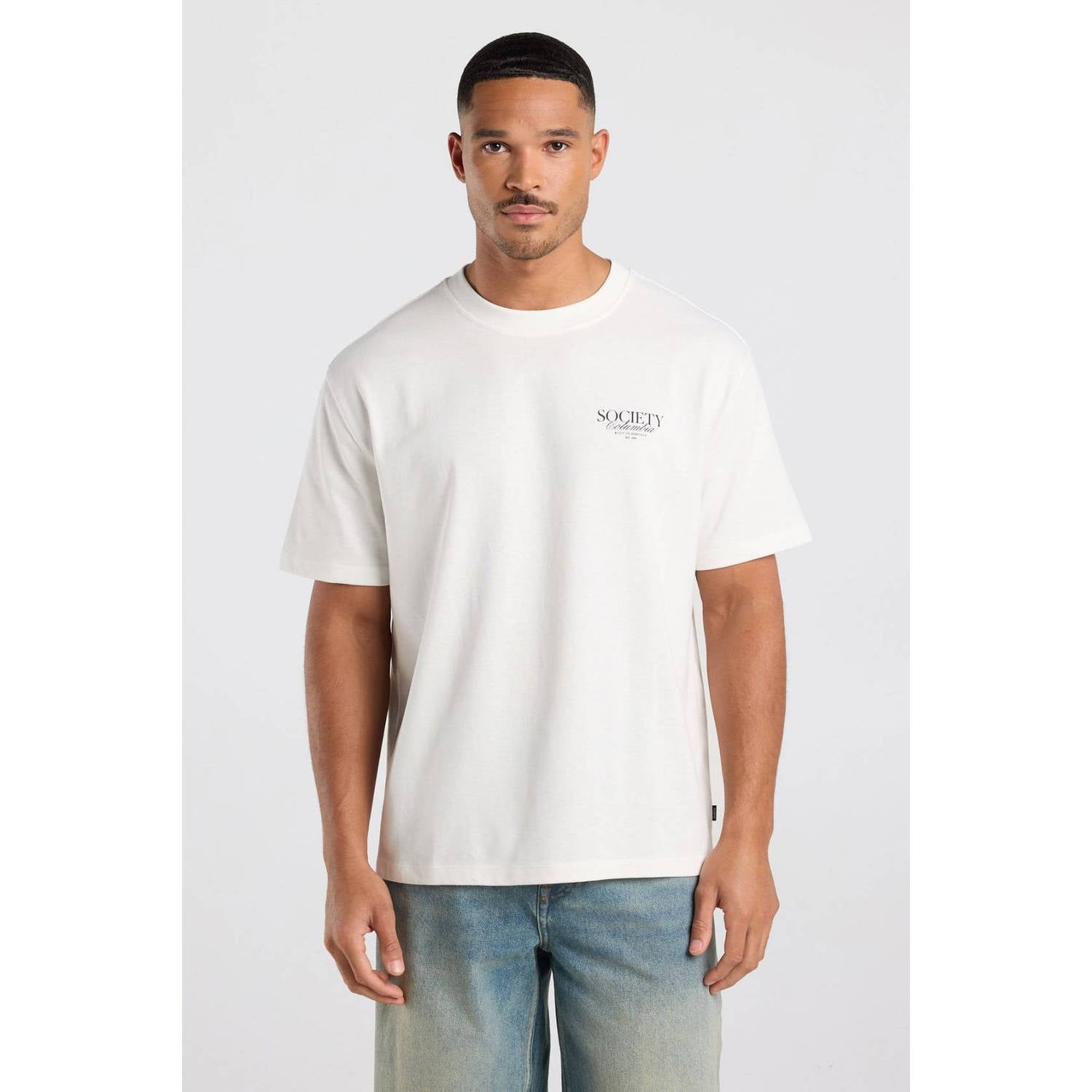 America Today relaxed fit T-shirt met print ecru