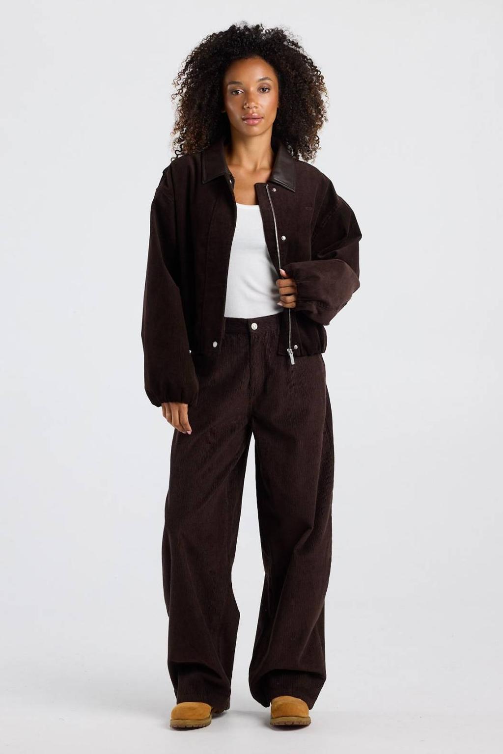 America Today baggy corduroy casual broek - donkerbruin