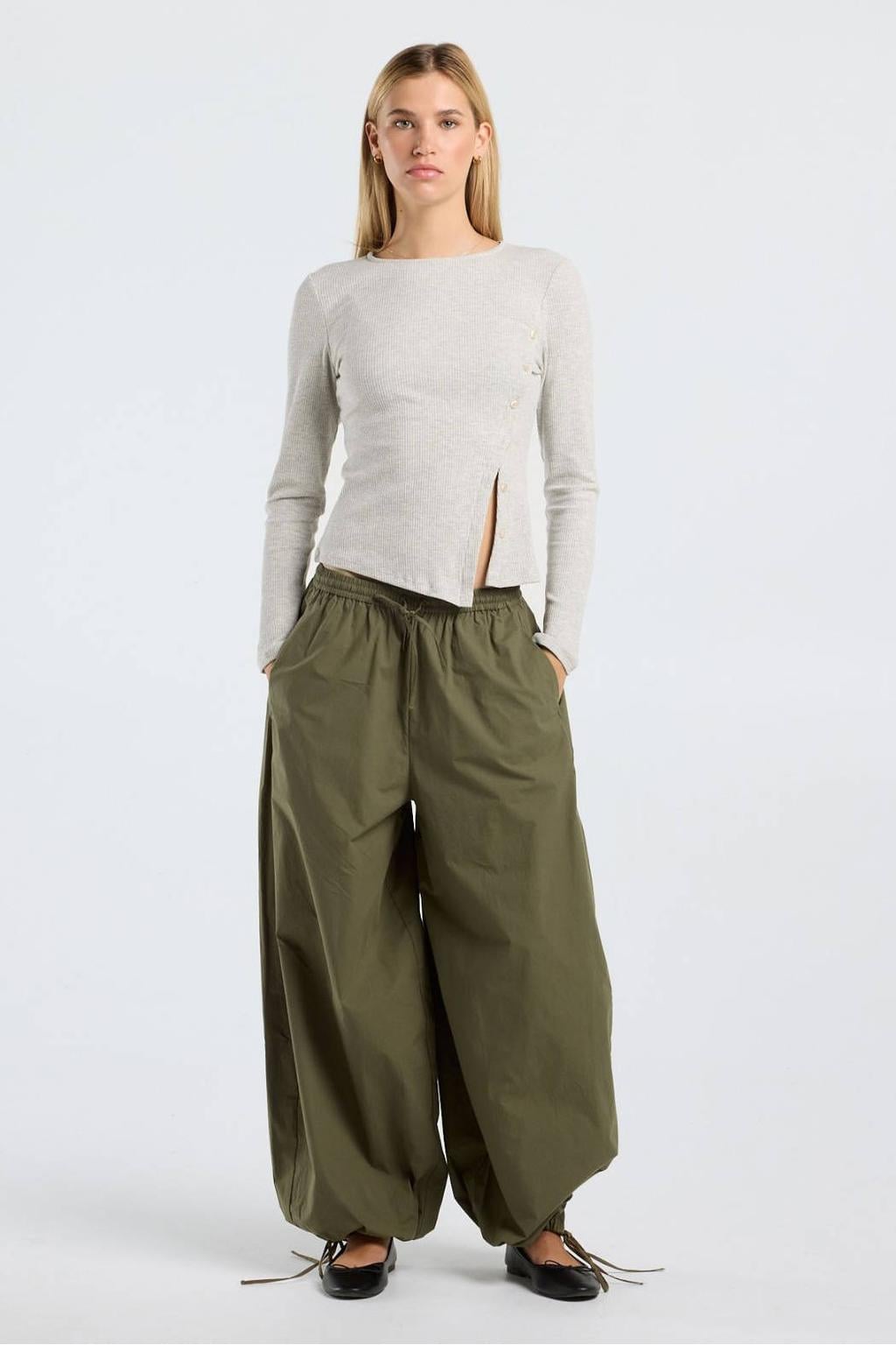 America Today asymmetrische top met melée - lichtgrijs