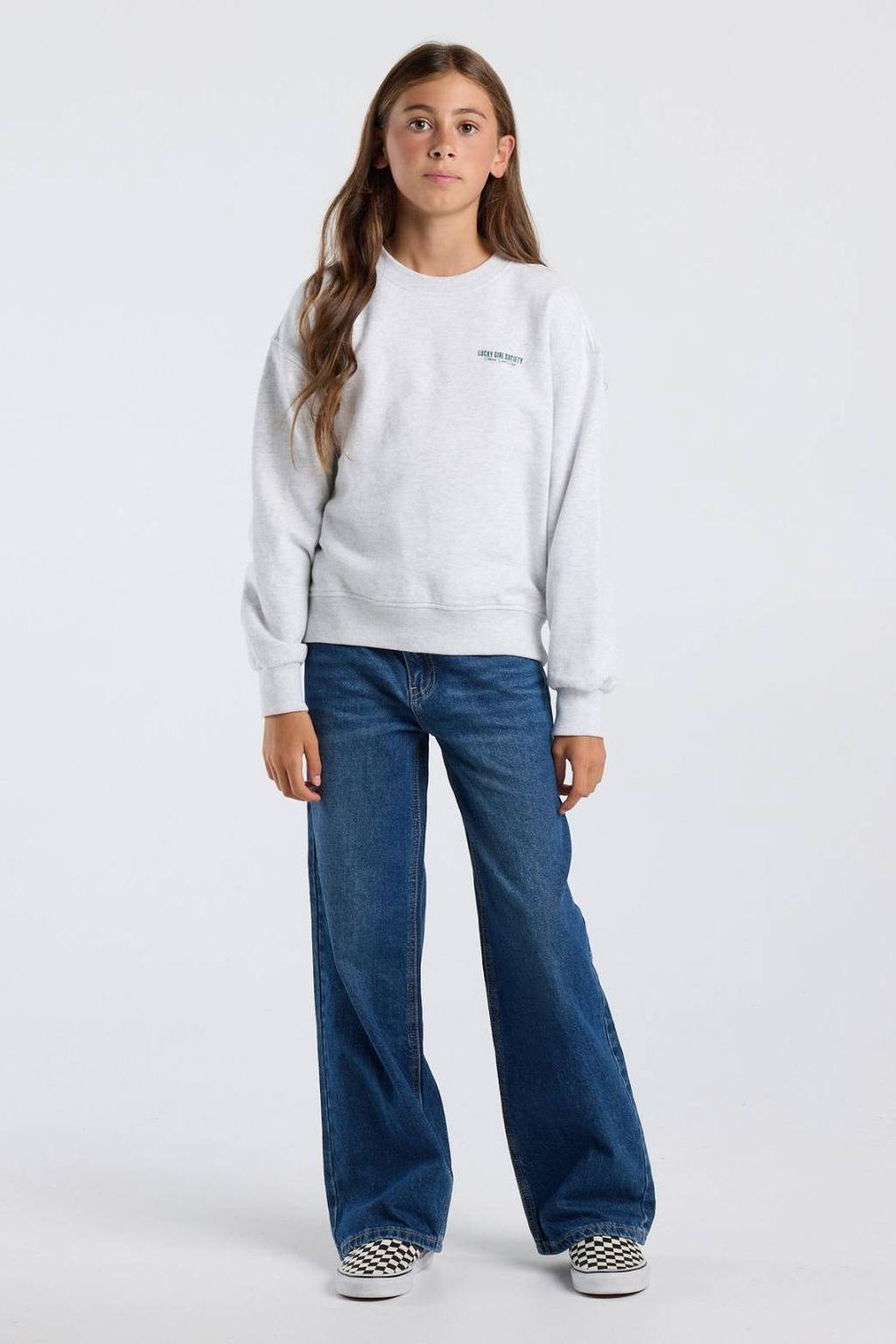 Grijze meisjes America Today sweater met backprint, lange mouwen en ronde hals