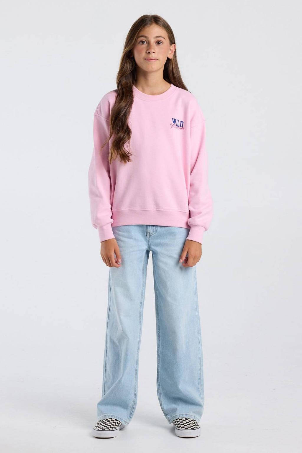 Roze meisjes America Today sweater met backprint, lange mouwen en ronde hals