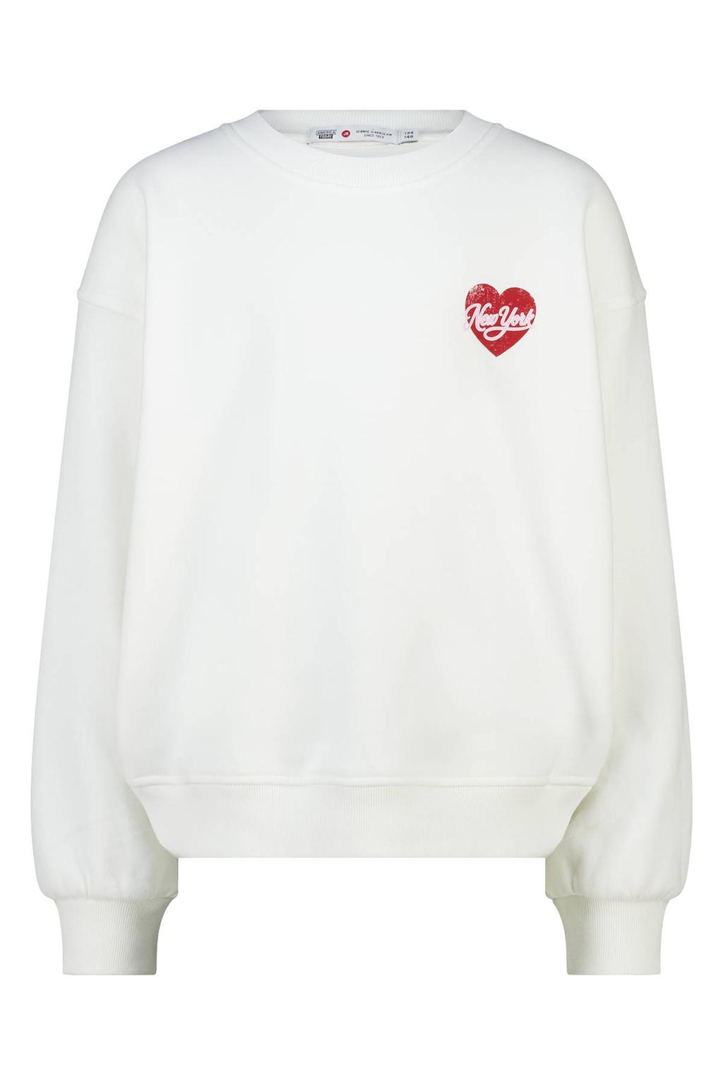 Witte meisjes America Today sweater met backprint, lange mouwen en ronde hals