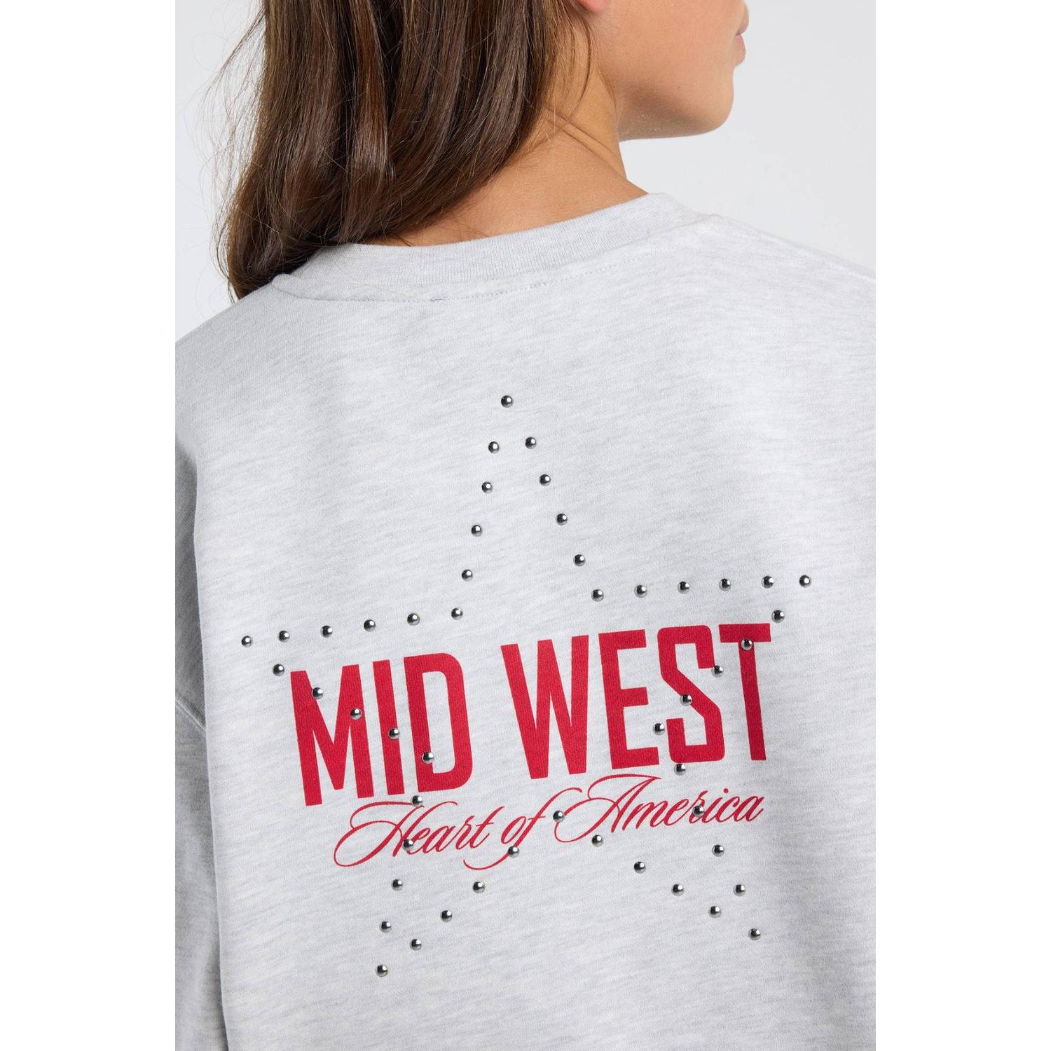America Today sweater met studs en backprint grijs