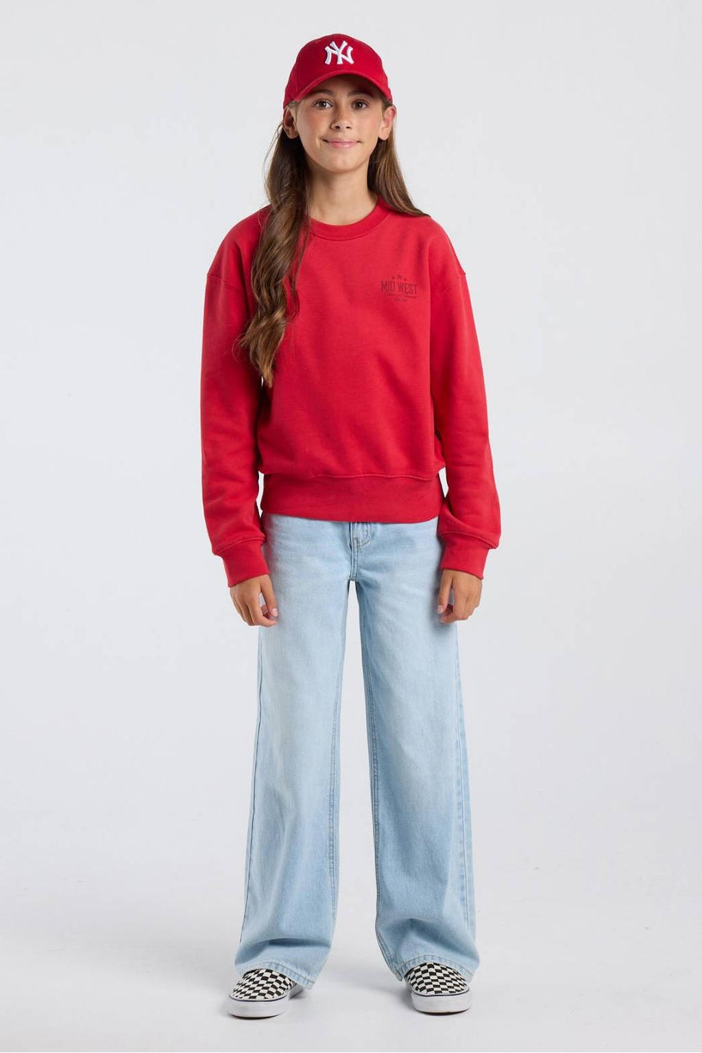 America Today sweater met studs, backprint en tekst - rood