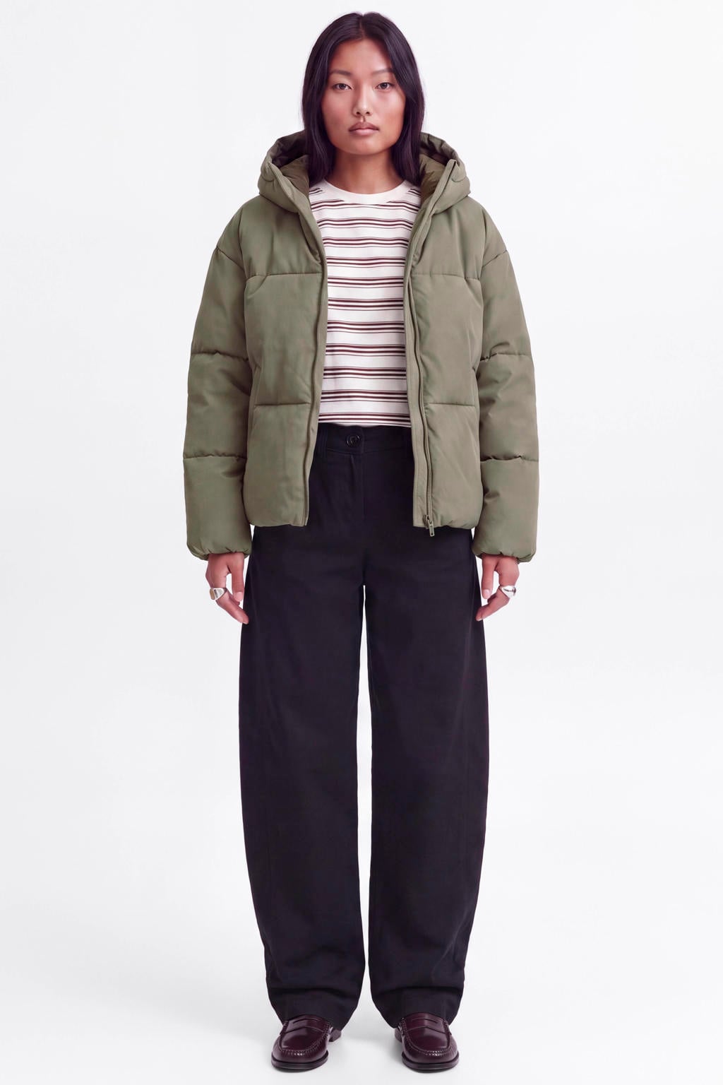 Groene dames JJXX van polyester met effen, lange mouwen, capuchon en ritssluiting