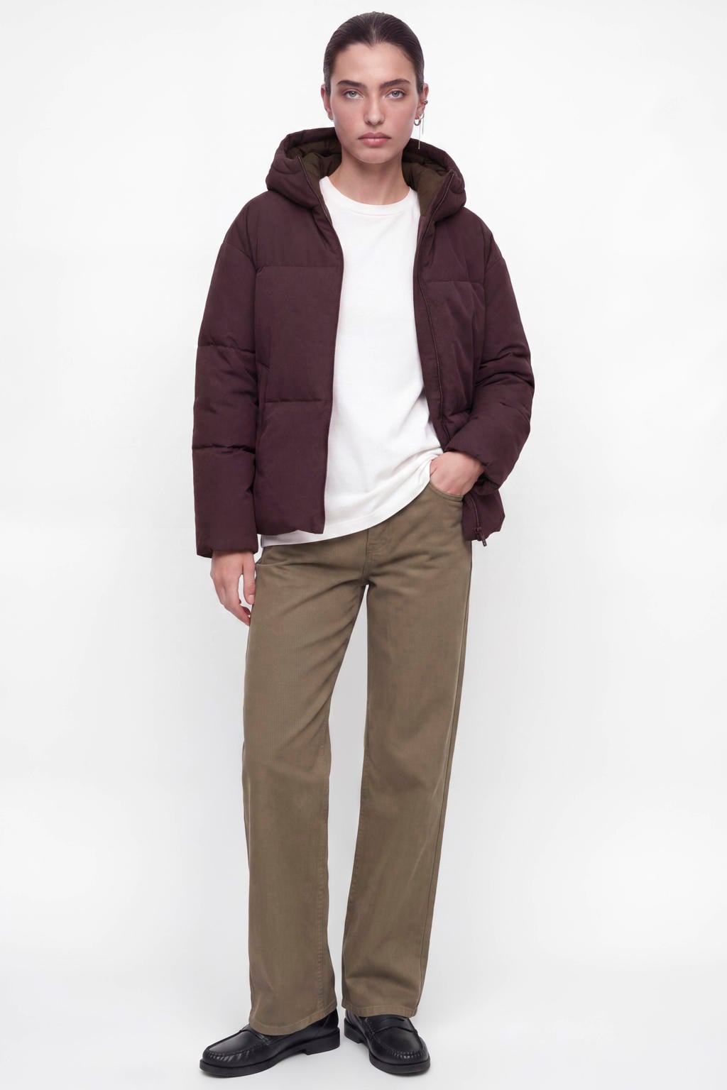 Donkerrode dames JJXX van polyester met effen, lange mouwen, capuchon en ritssluiting