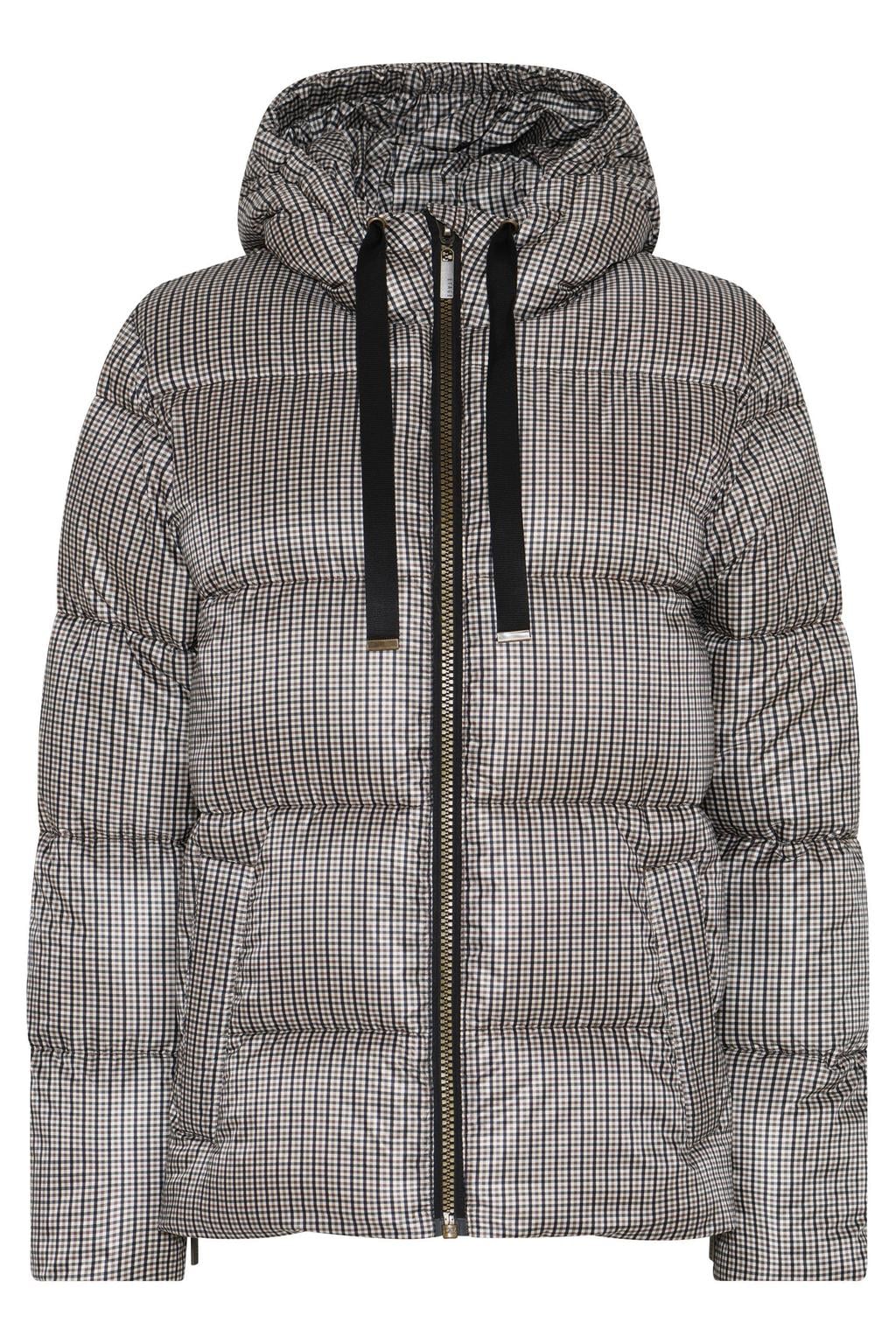 Beige dames Etage Plus Size geruite winterjas van gewatteerde stof met lange mouwen en capuchon