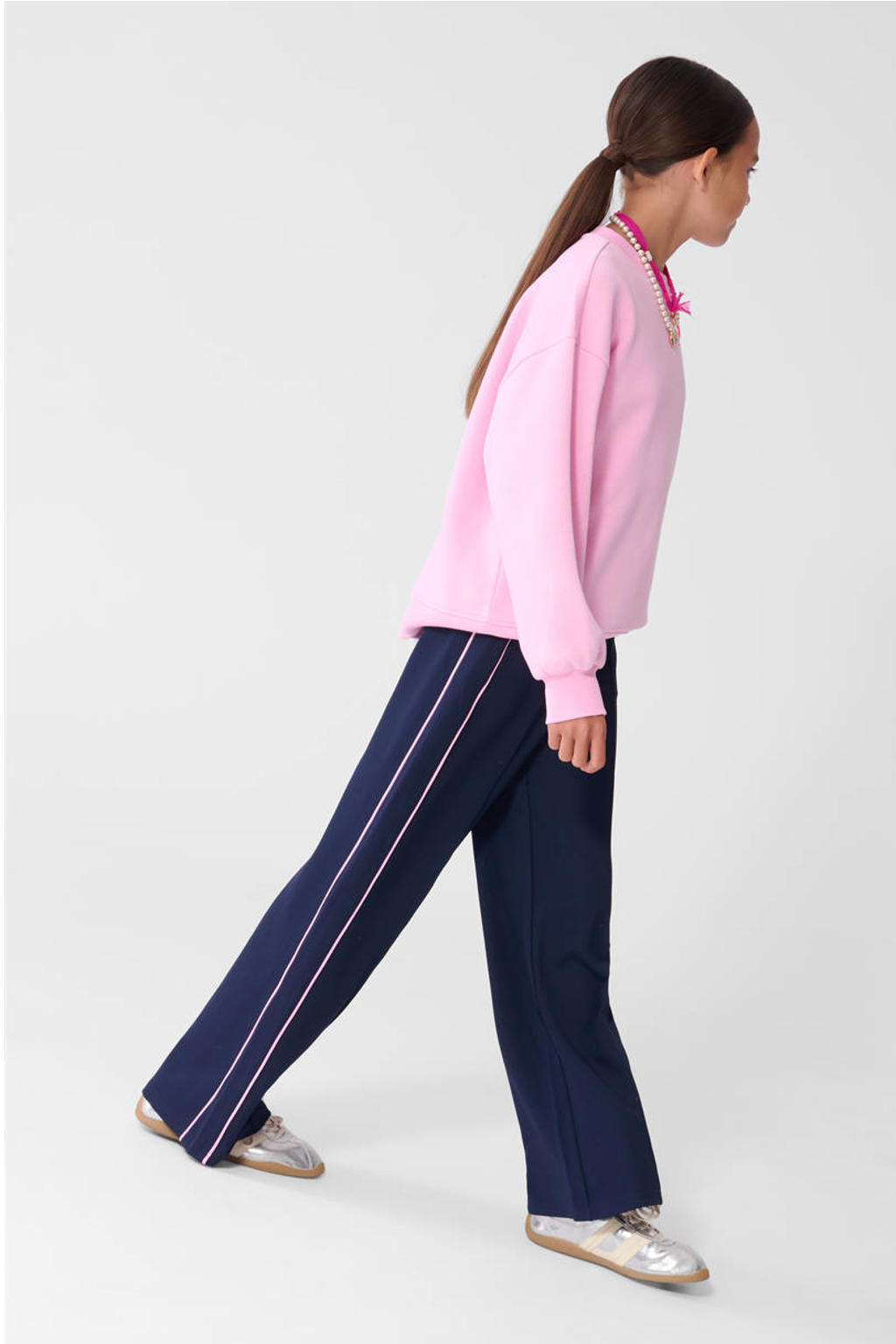 Shoeby casual broek - donkerblauw/lichtroze