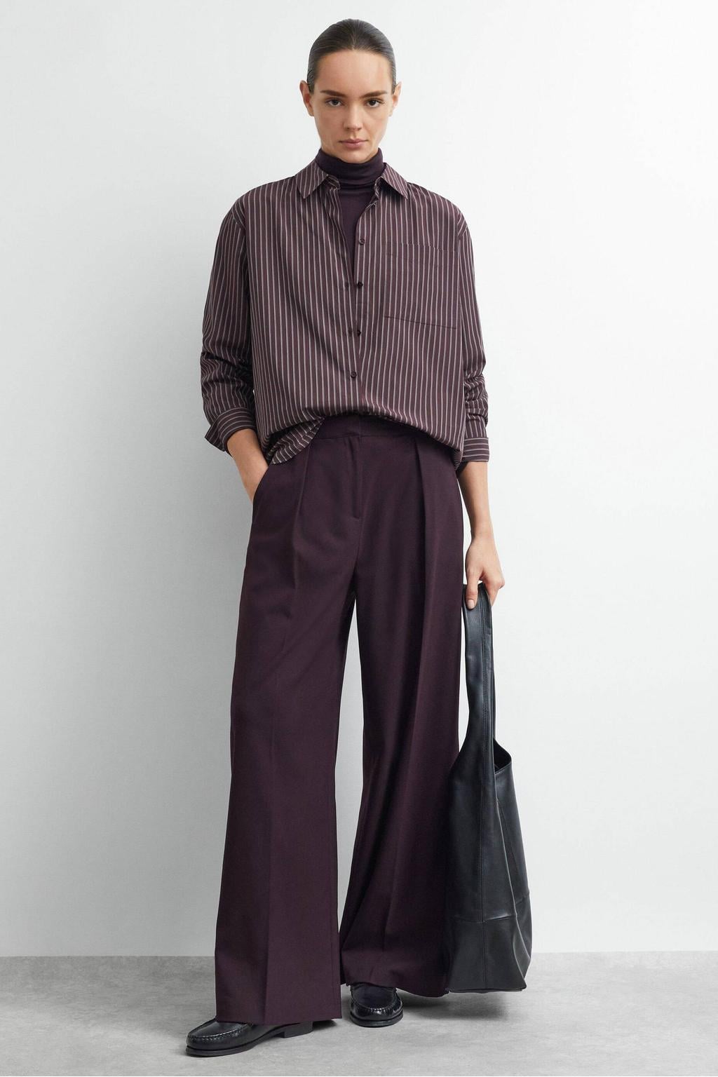 comma blouse met krijtstreep - donkerpaars