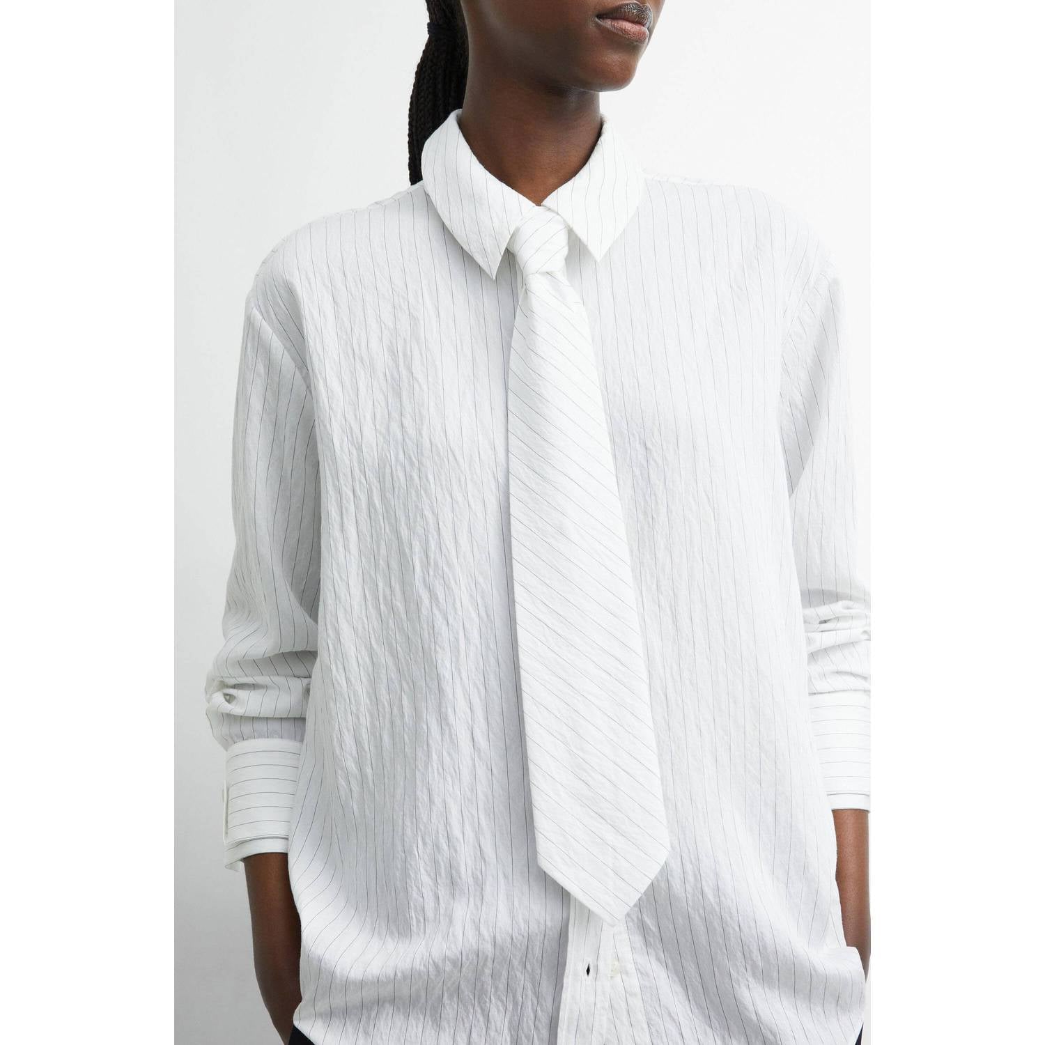 comma blouse met krijtstreep wit