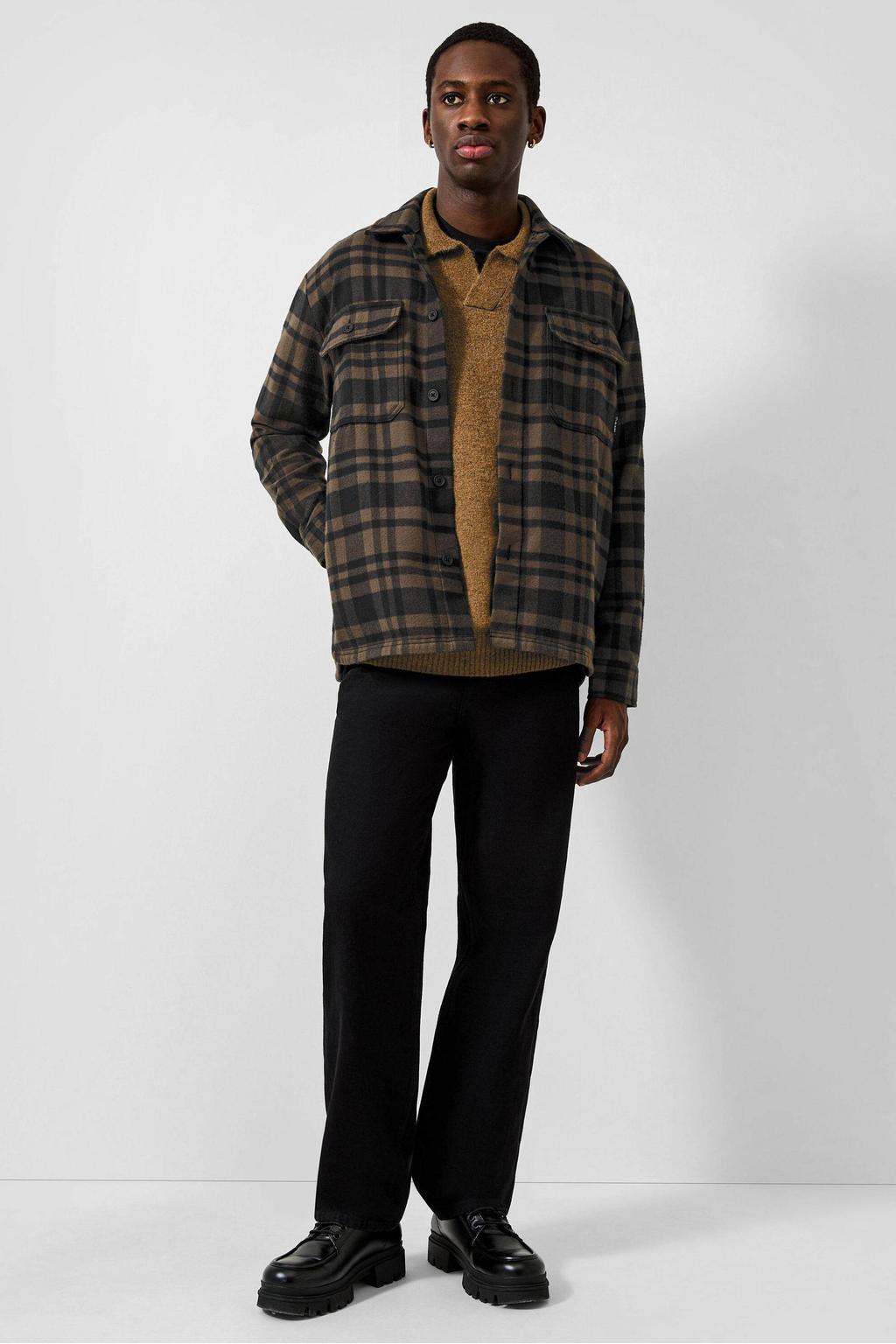 QS relaxed fit geruit overshirt - donkerbruin