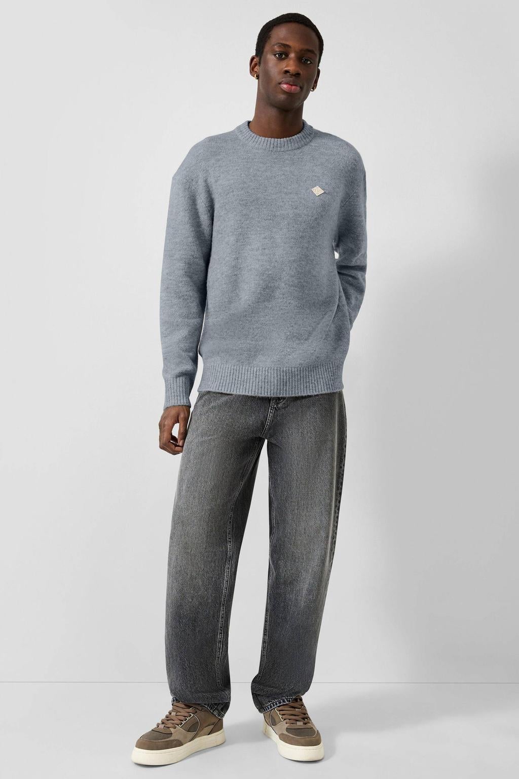 QS relaxed fit gebreide trui - grijs