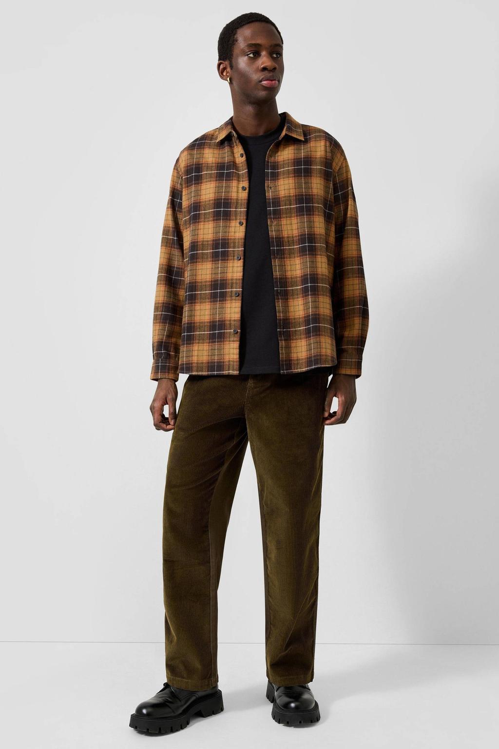QS flanel regular fit geruit overshirt - lichtbruin
