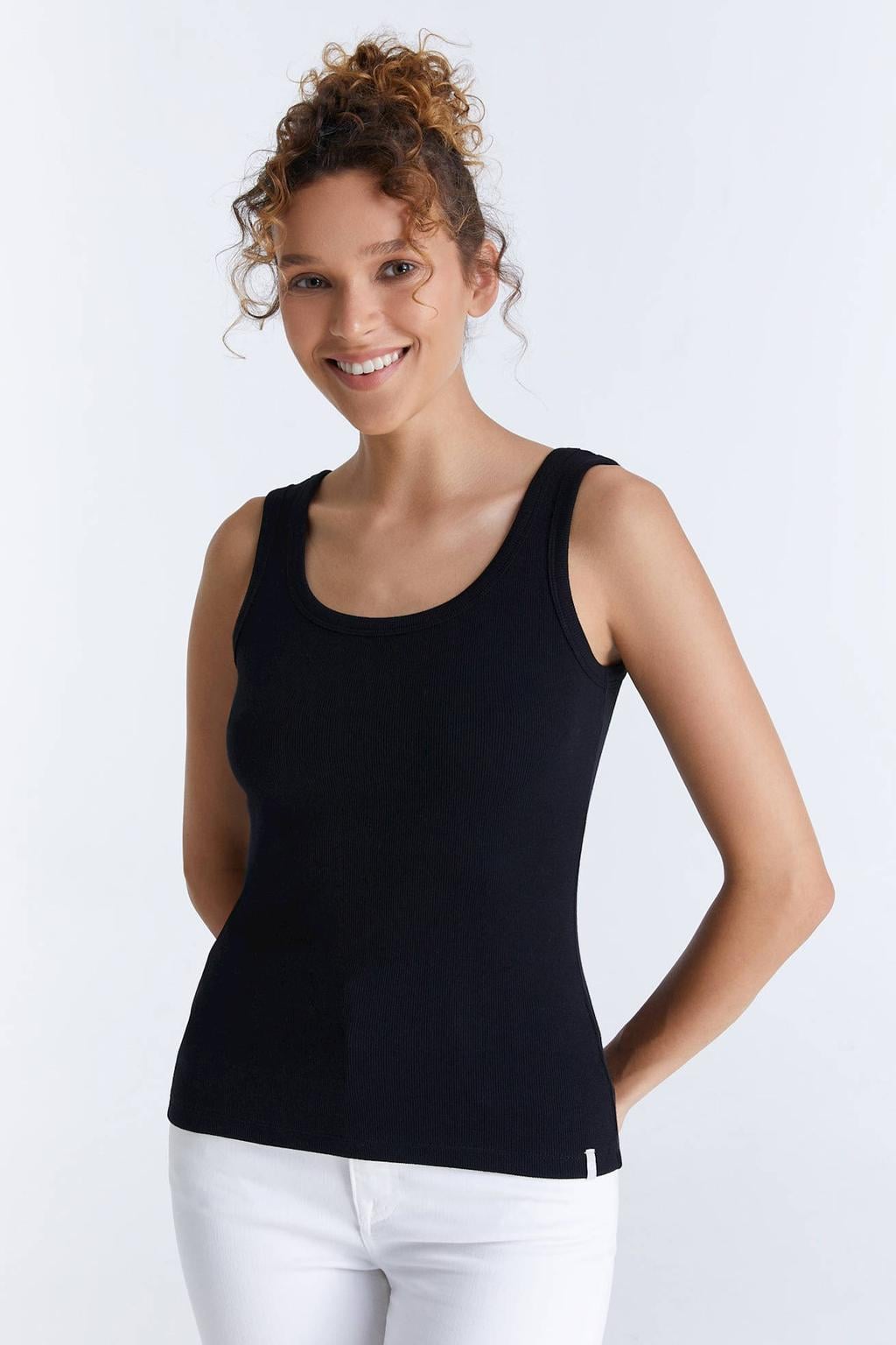 Zwarte dames Cup of Joe Denim mouwloze top met effen en ronde hals