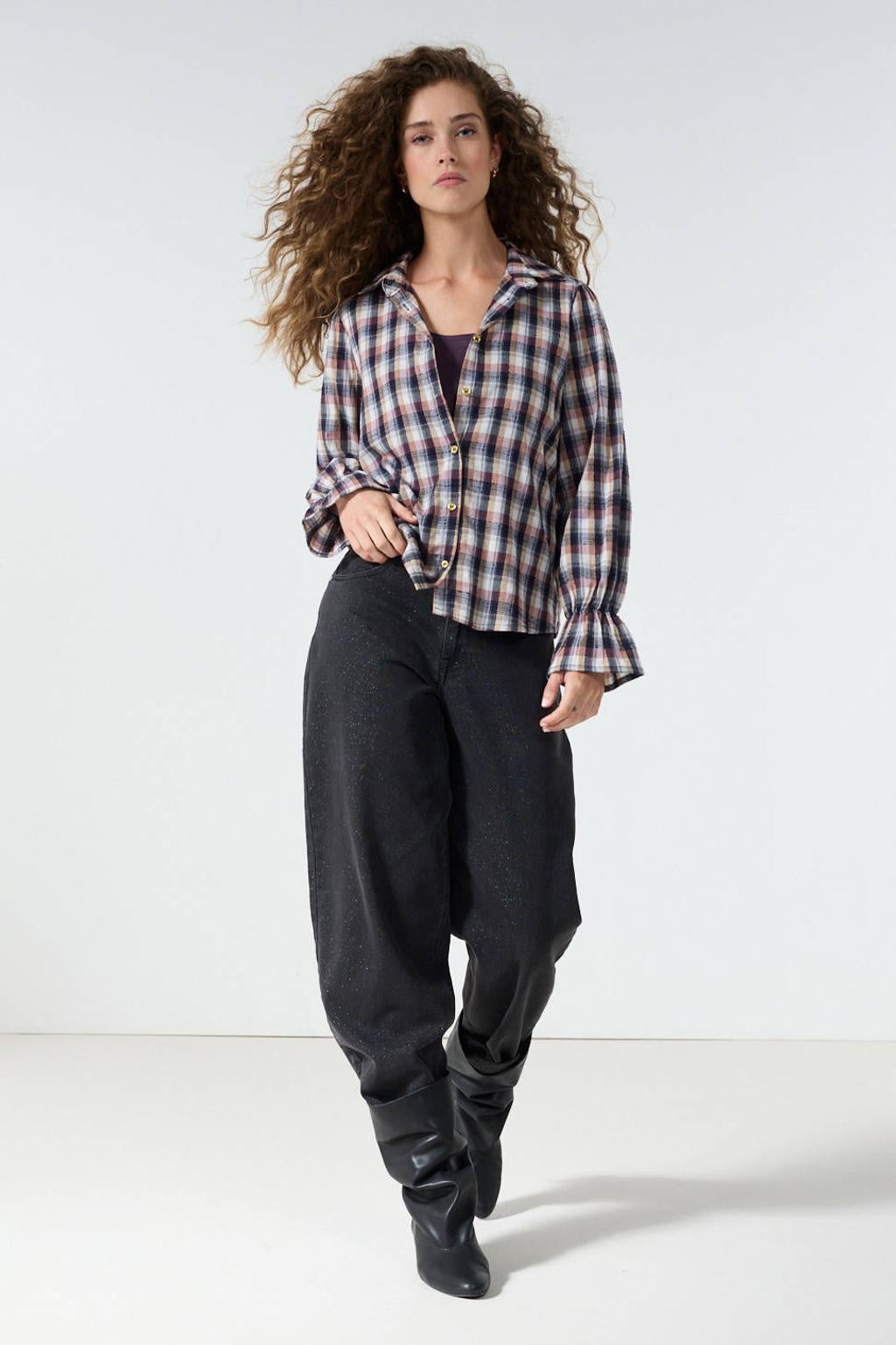 Multikleurige dames Tramontana geruite blouse meerkleurig van viscose met lange mouwen, klassieke kraag en knoopsluiting