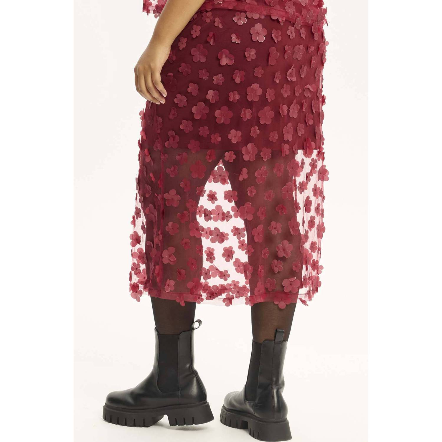 Anyday Plus Size gebloemde midi rok donkerrood