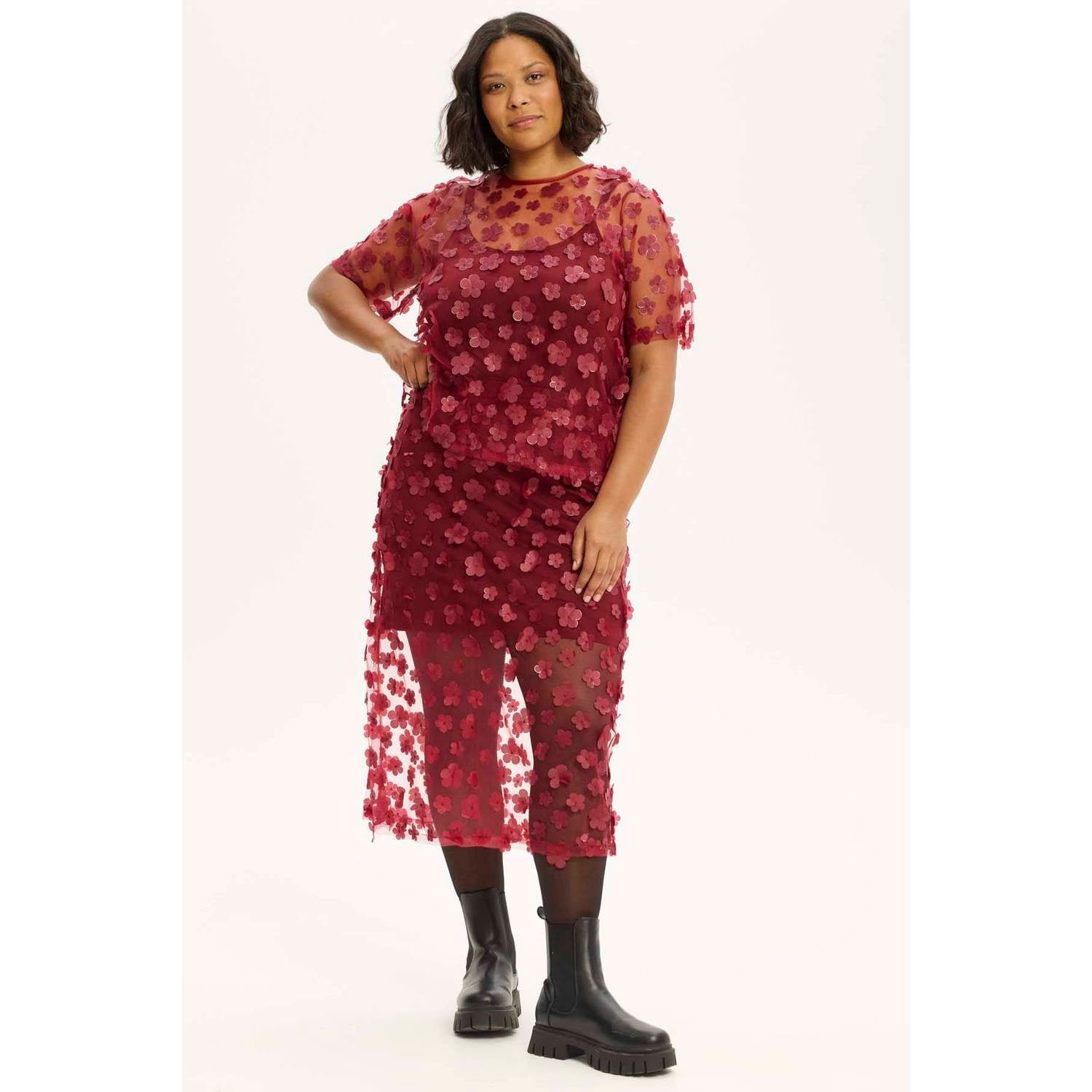 Anyday Plus Size semi-transparante top donkerrood
