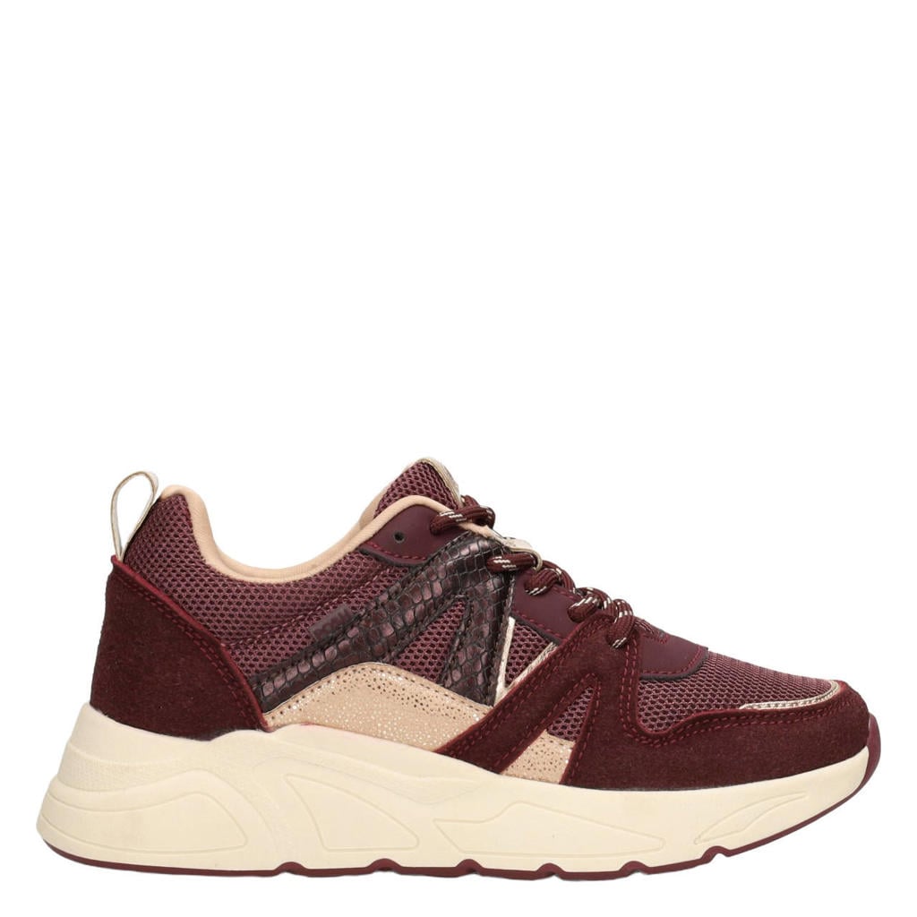 Bordeaux meisjes POSH by Poelman chunky sneakers - van imitatieleer en textiel met veters