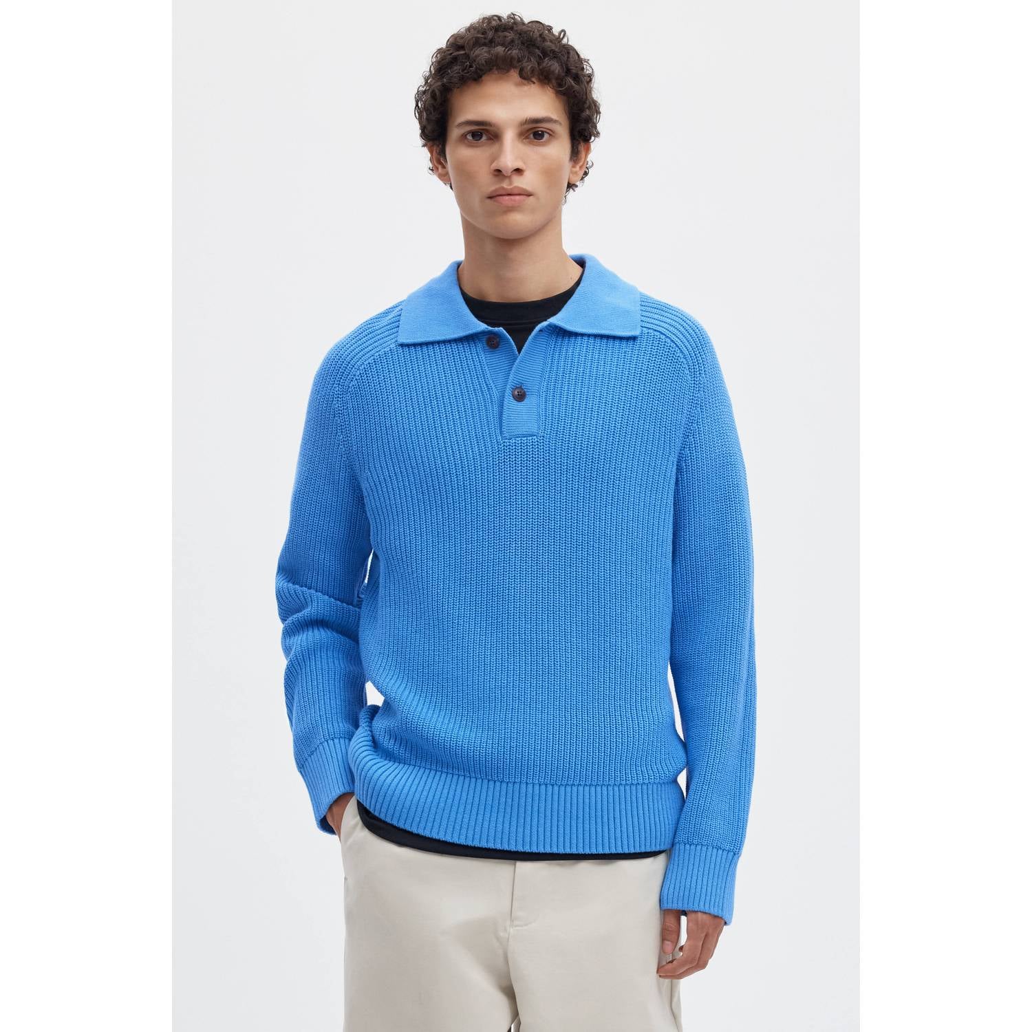Selected katoenen regular fit gebreide trui blauw
