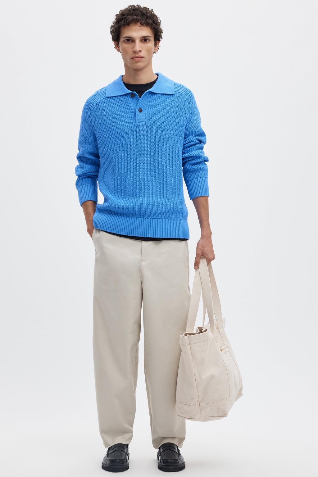 Selected katoenen regular fit gebreide trui - blauw