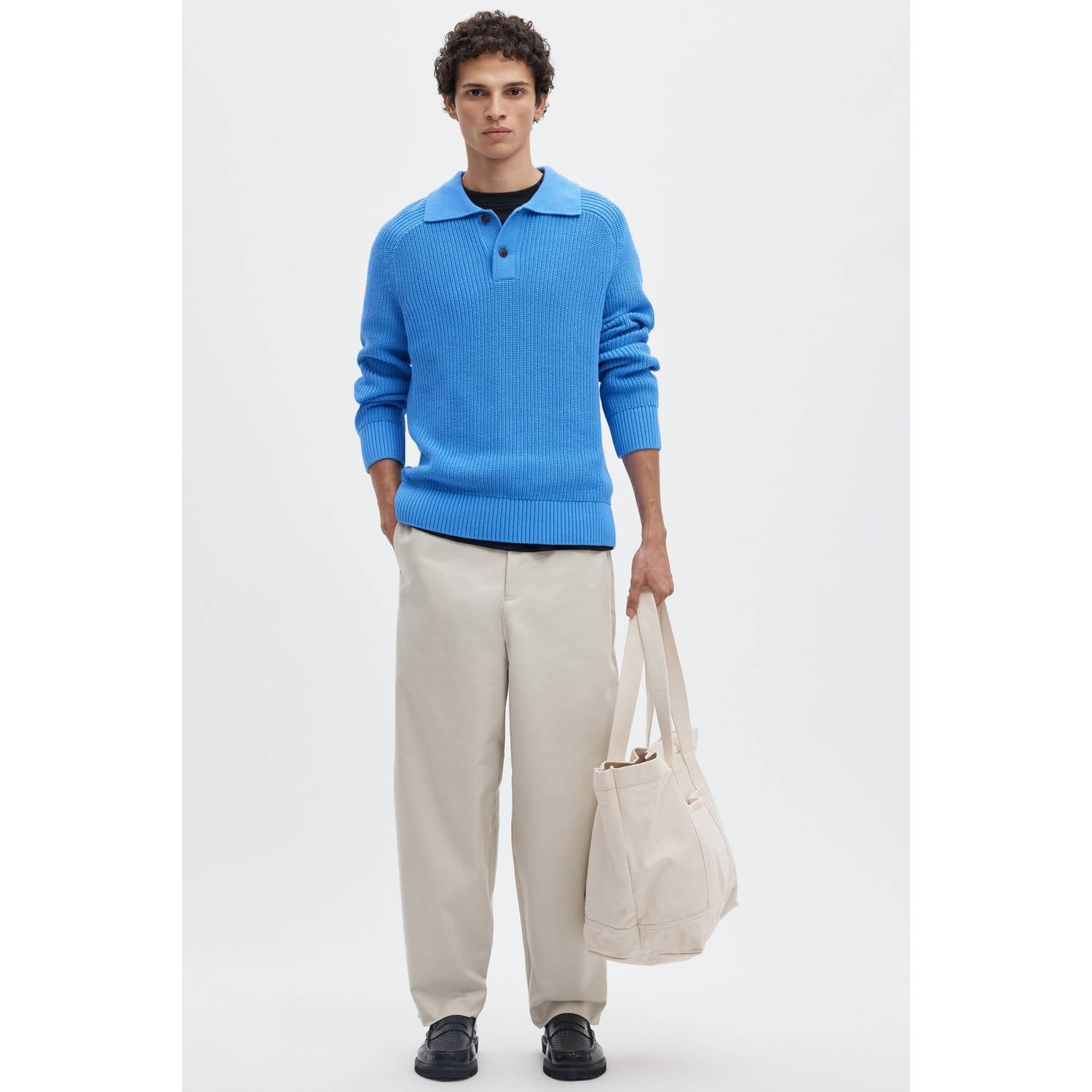 Selected katoenen regular fit gebreide trui blauw