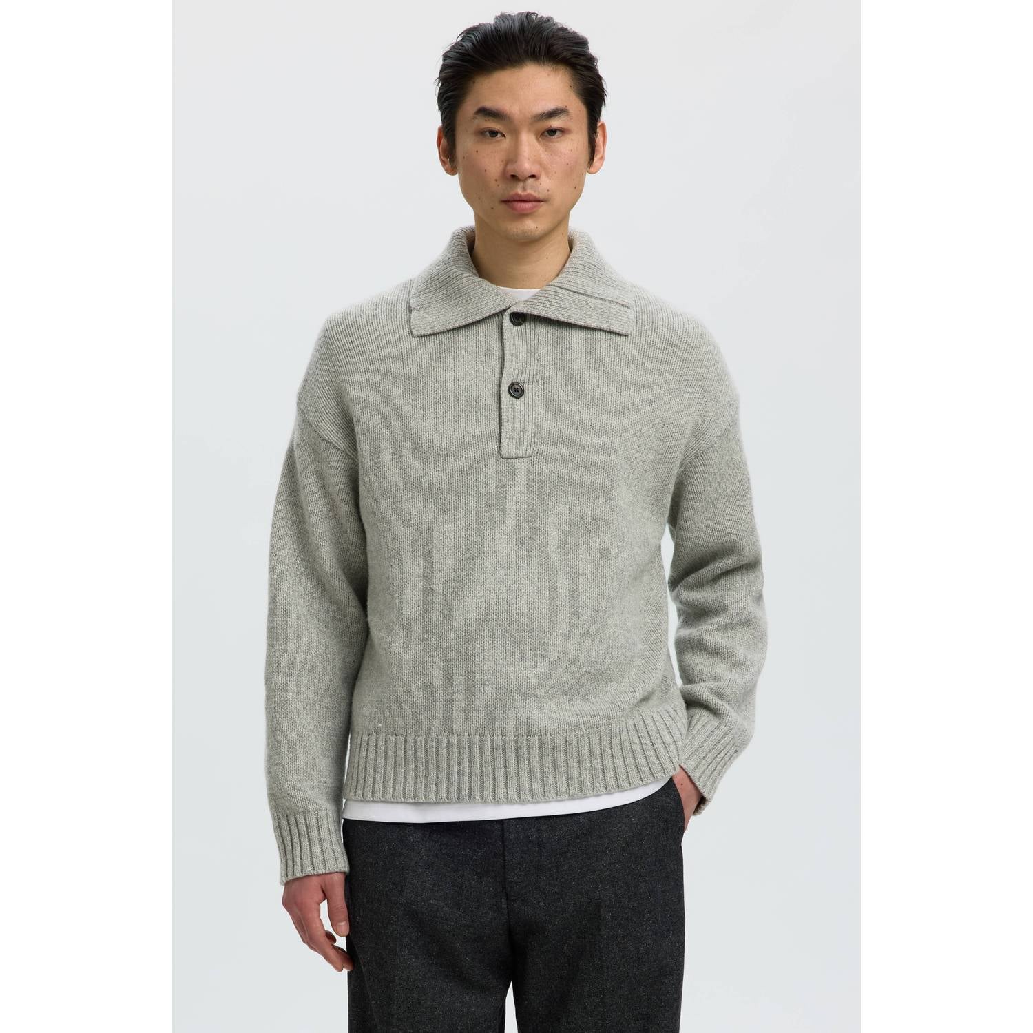 Selected relaxed fit gebreide trui met wol light grey