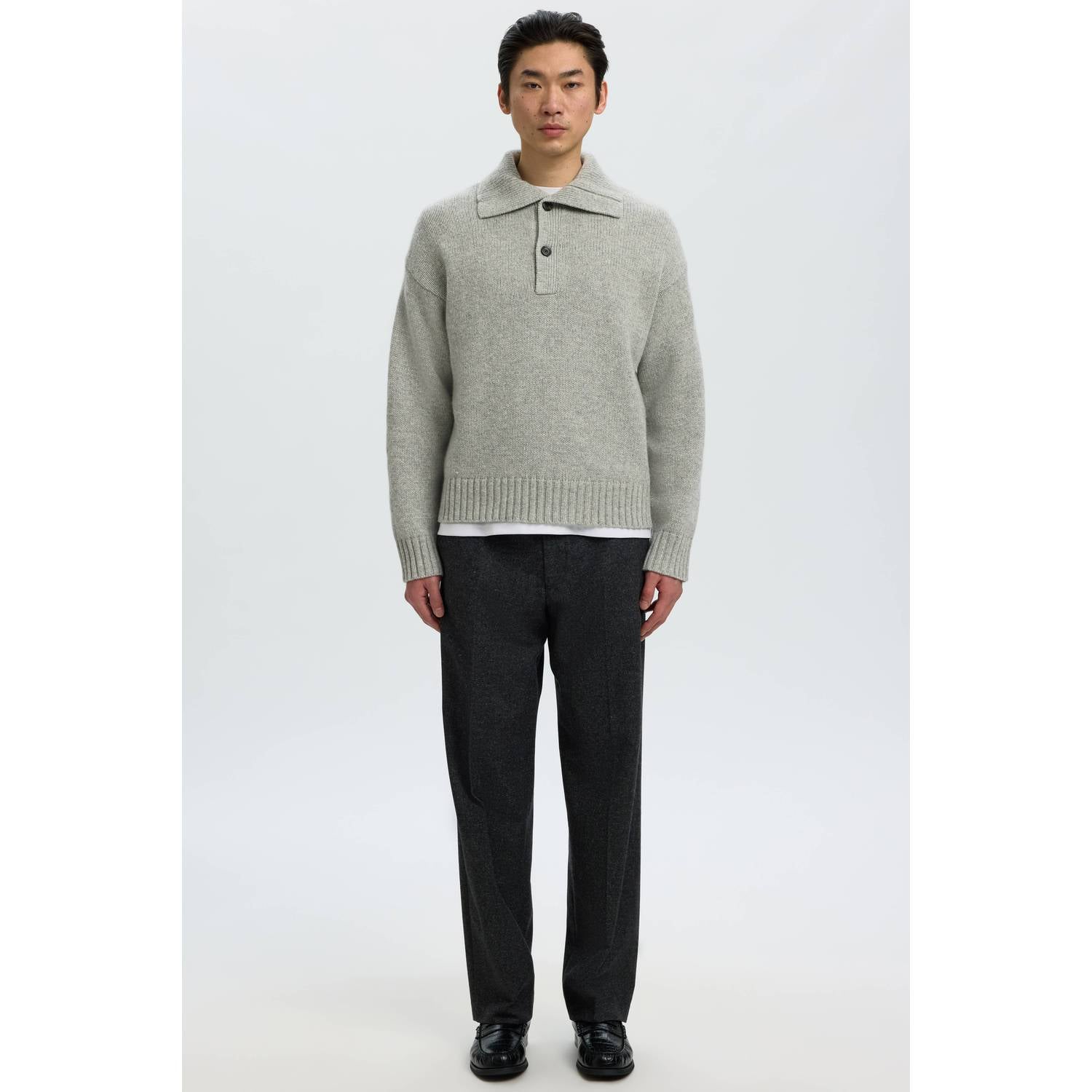 Selected relaxed fit gebreide trui met wol light grey