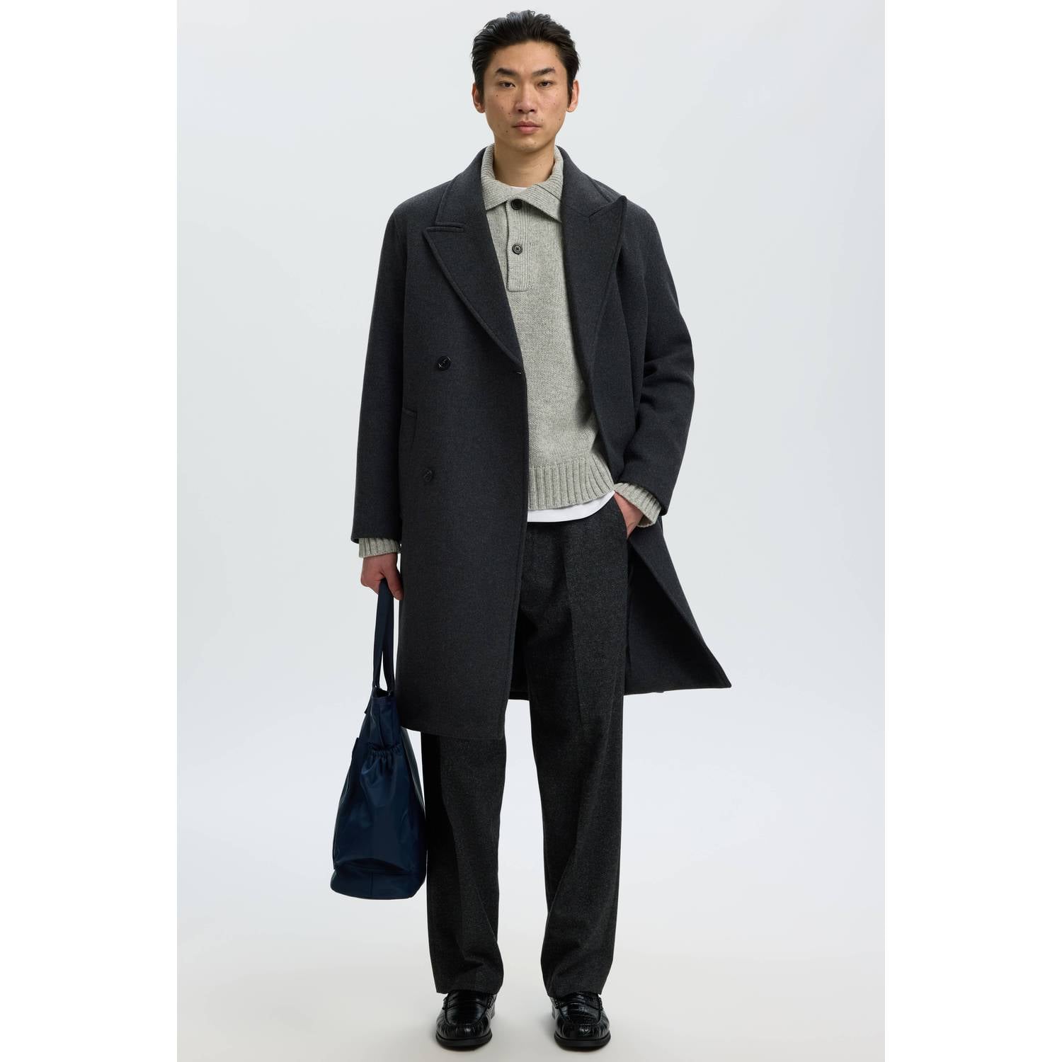 Selected relaxed fit gebreide trui met wol light grey