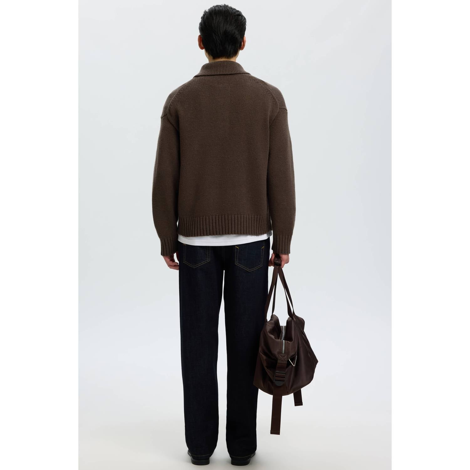 Selected relaxed fit gebreide trui met wol donkerbruin