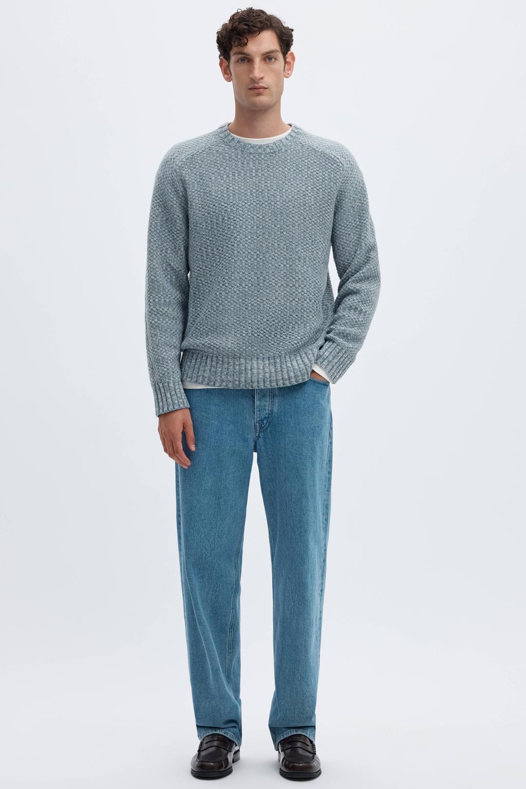 Selected regular fit gemêleerde gebreide trui met wol - blauw