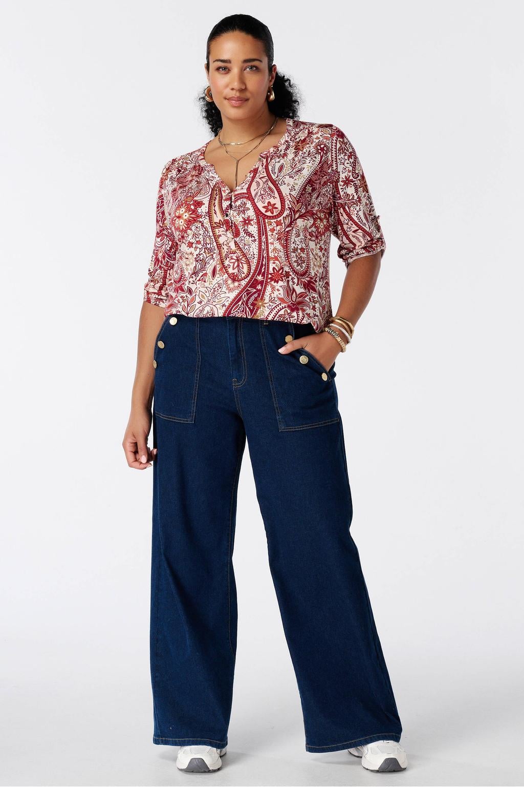 MS Mode top met paisley - rood/ecru