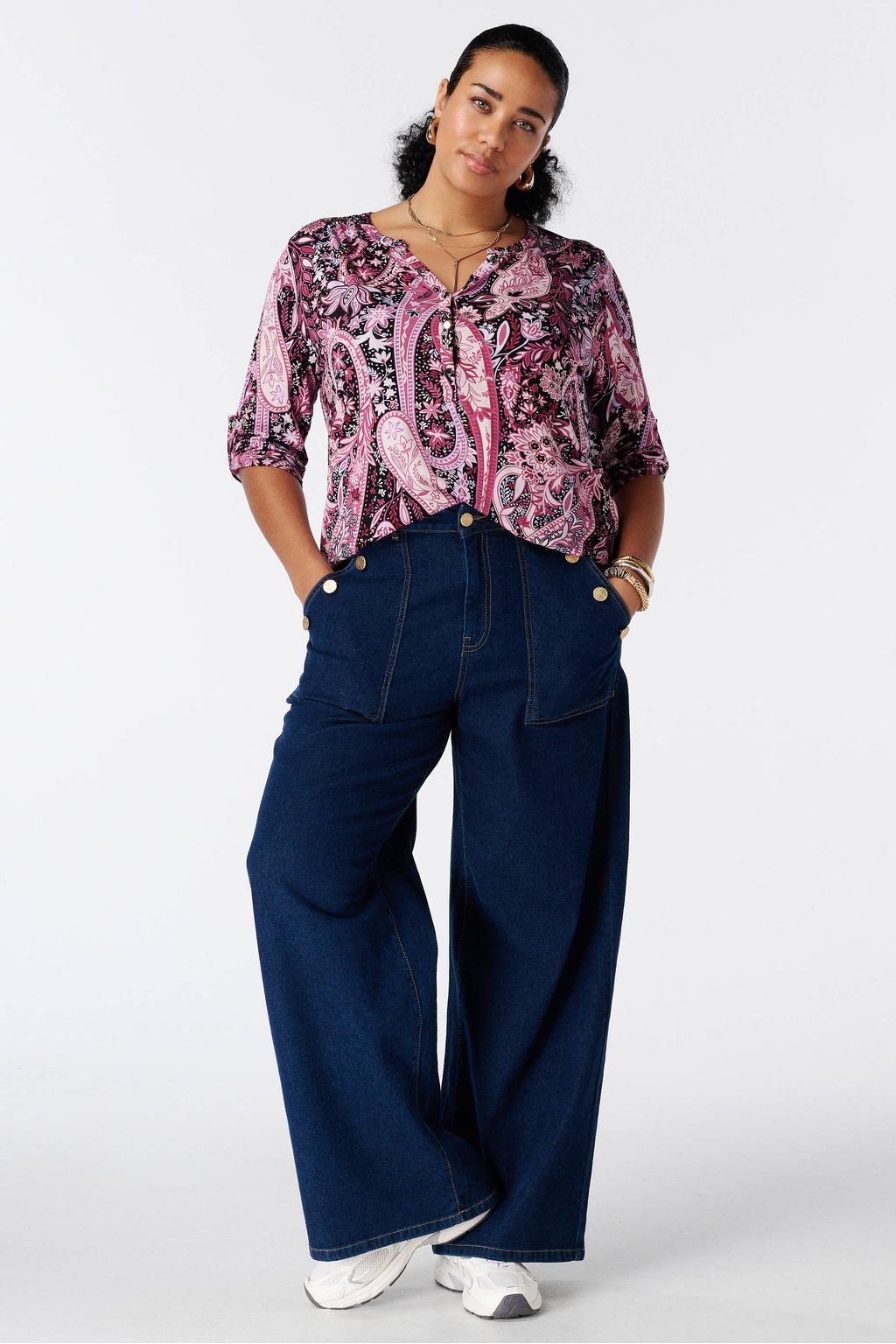 MS Mode top met print - roze/zwart