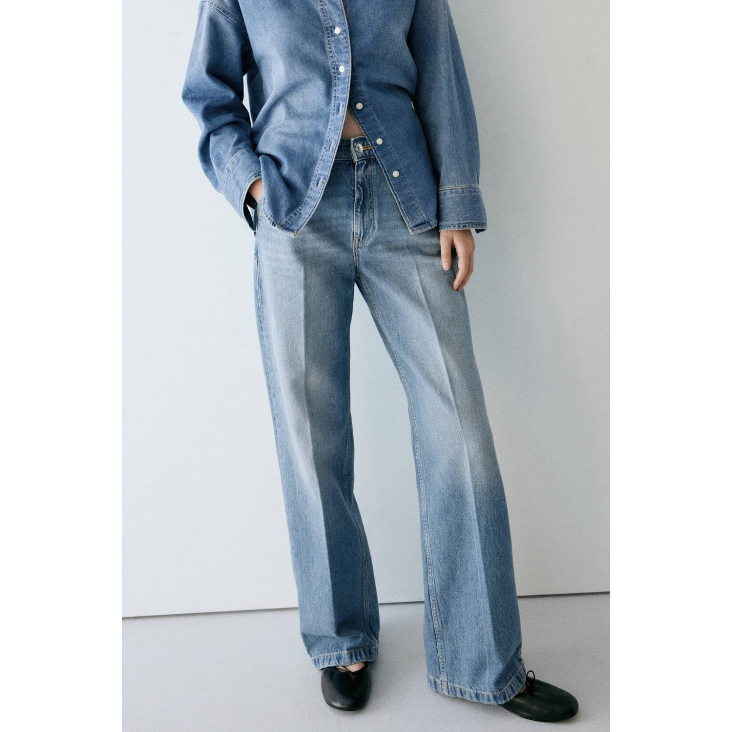 Mango wide leg jeans medium blue denim