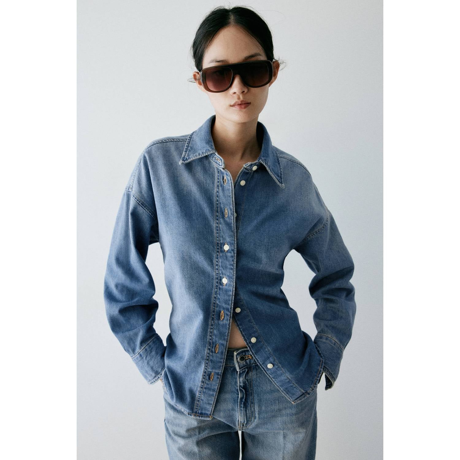 Mango wide leg jeans medium blue denim