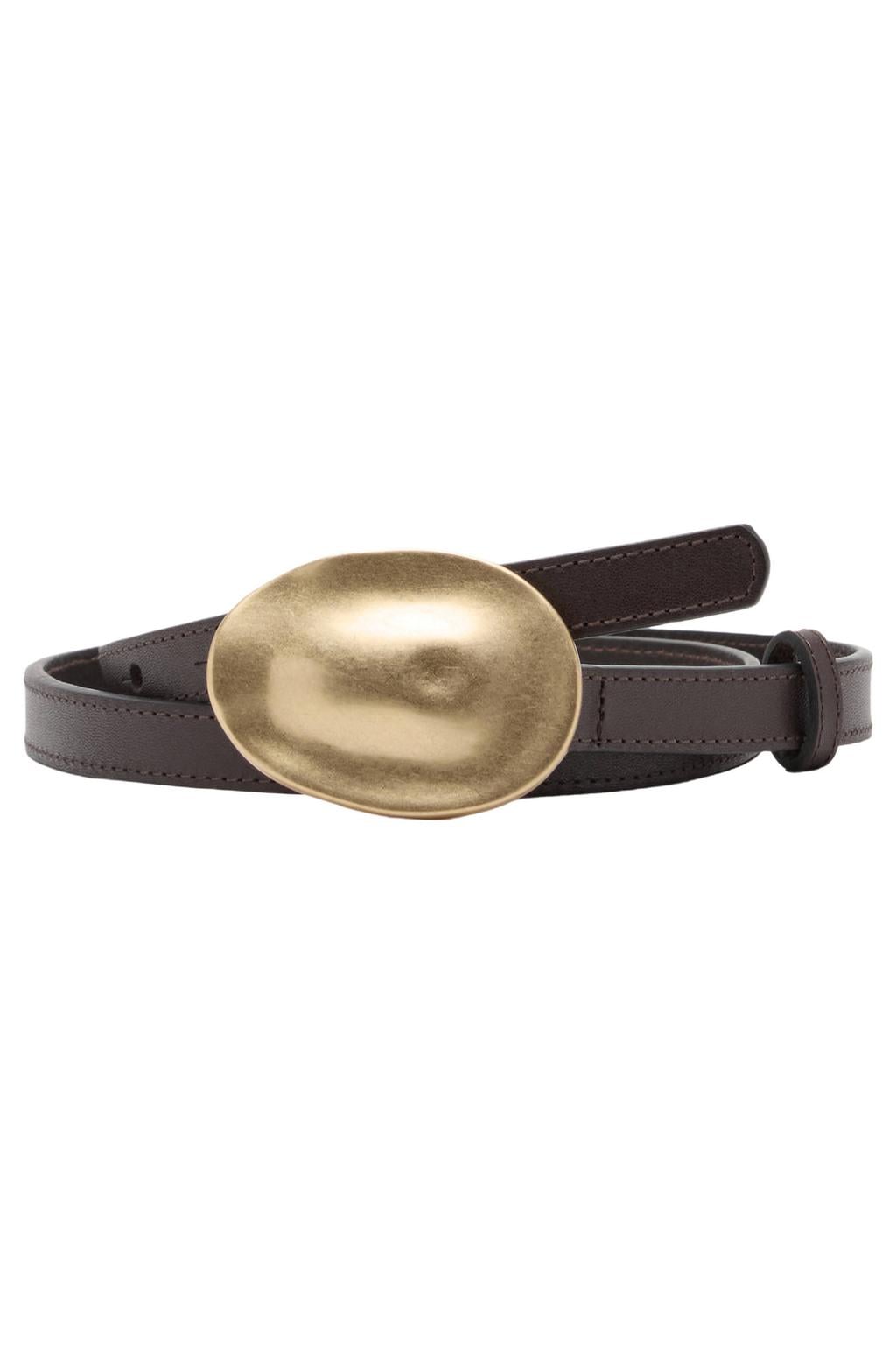 Mango leren riem donkerbruin