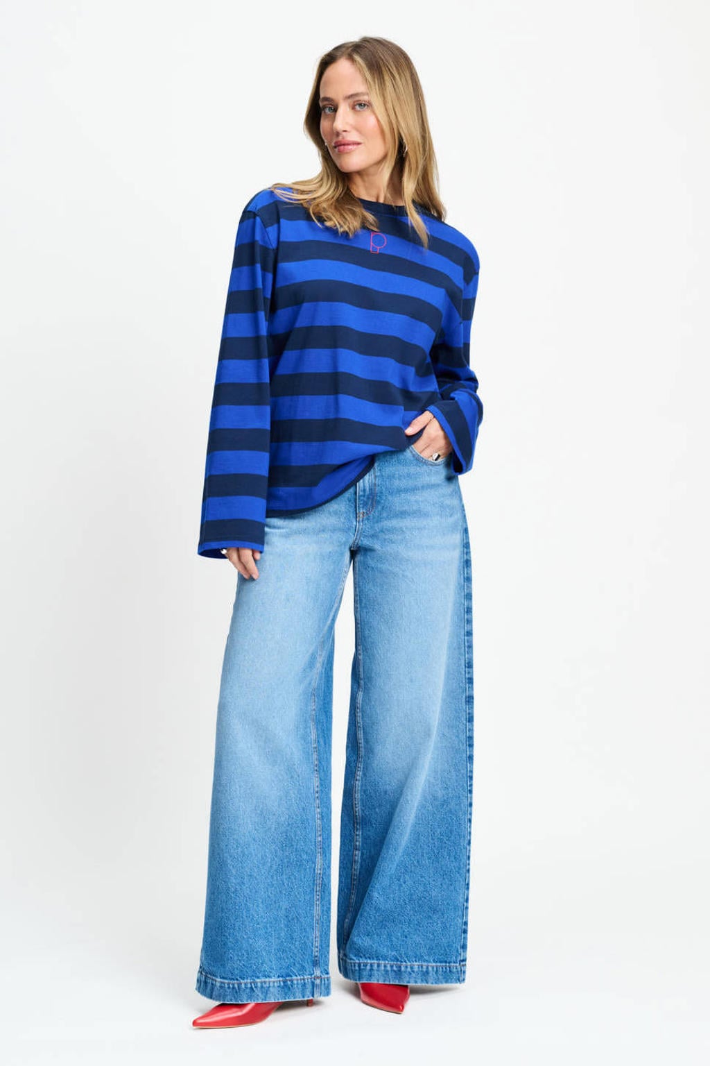 POM Amsterdam gestreept T-shirt met tekst - blauw