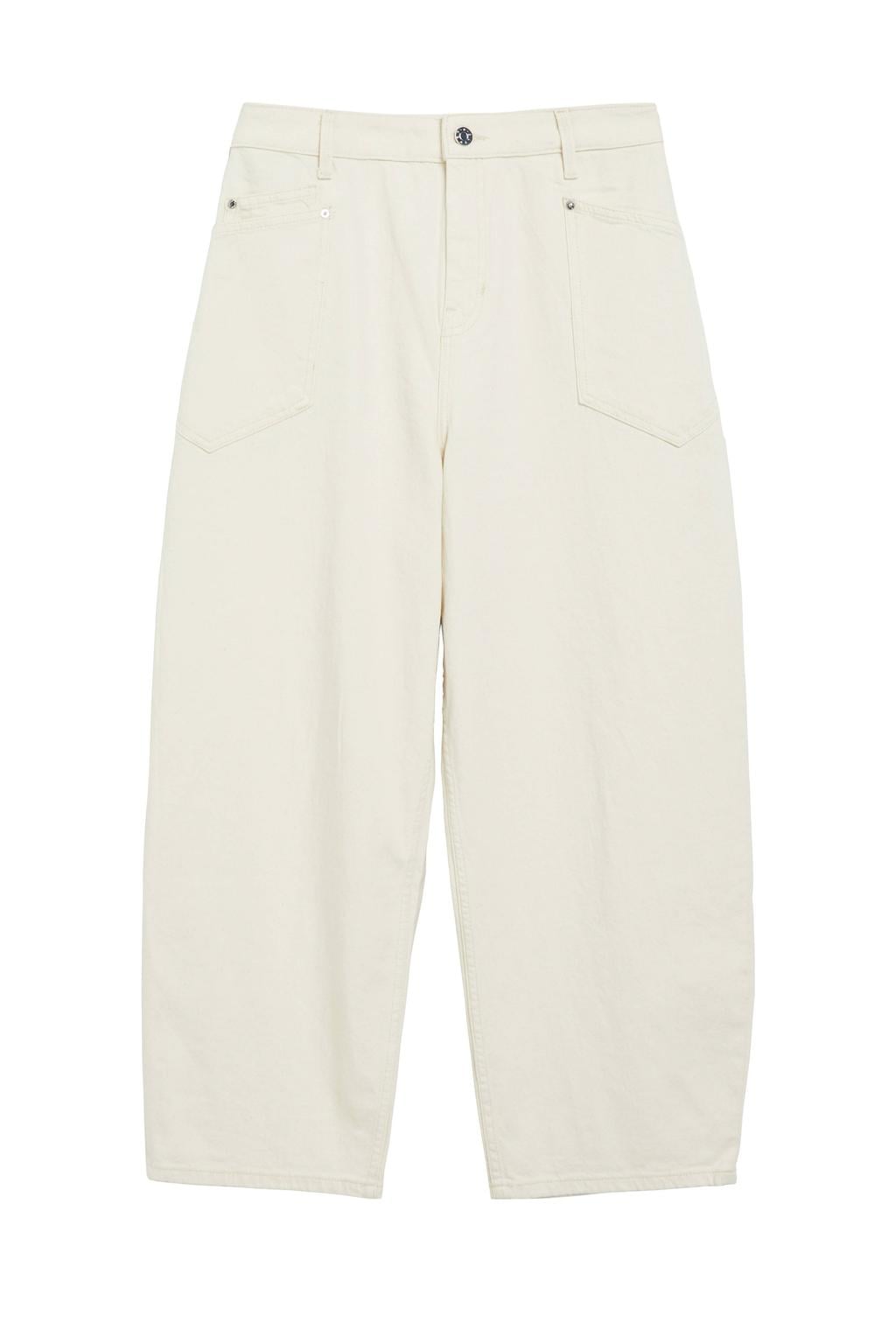 Ecru dames s.Oliver barrel jeans van denim met high waist, rits- en knoopsluiting en effen