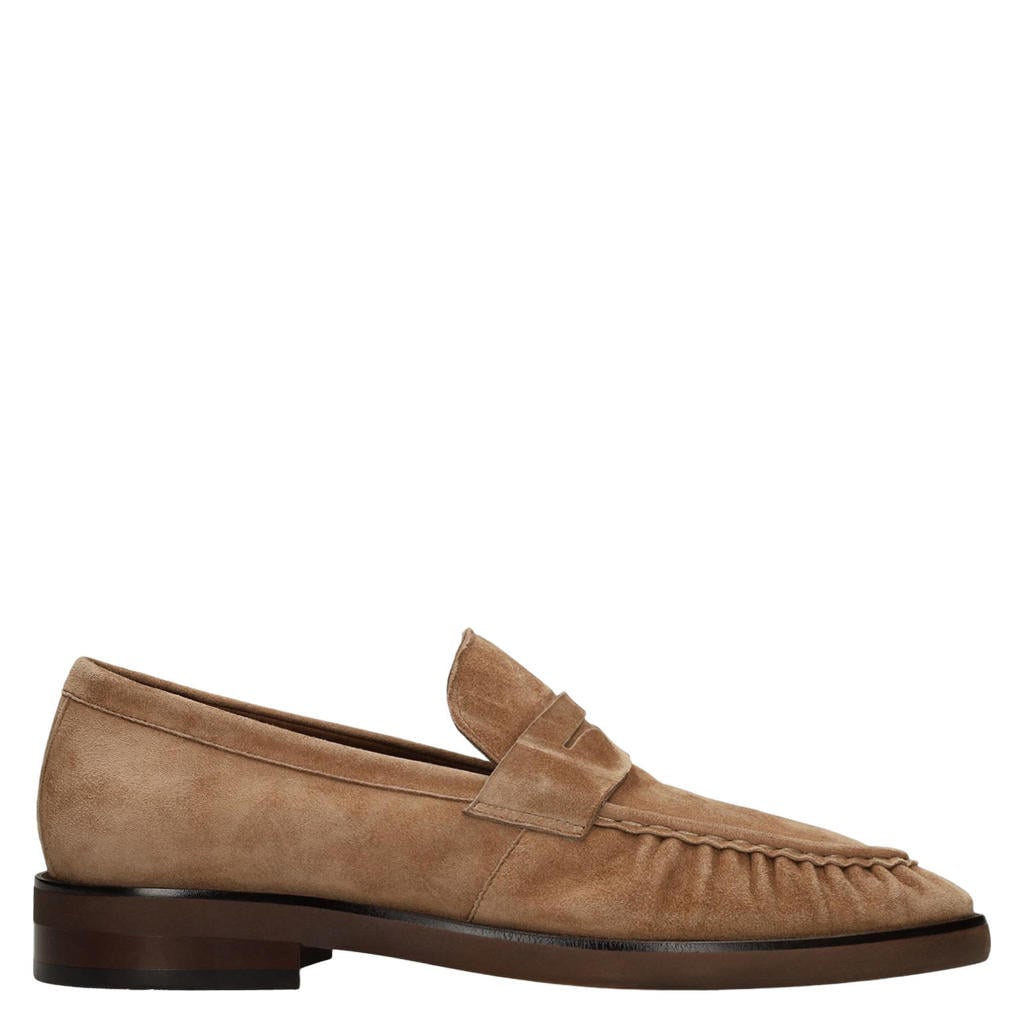 Taupe heren Manfield leren loafers - van suède