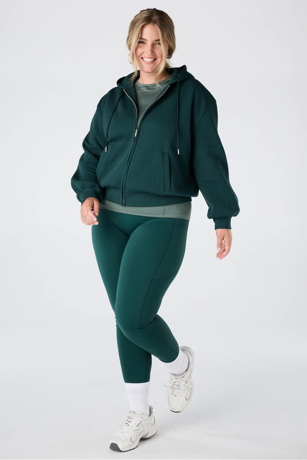 Donkergroene dames MS Mode trainingsjack van polyester met ritssluiting