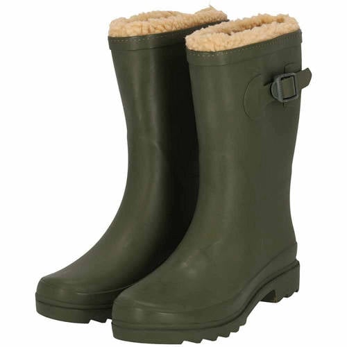 XQ Regenlaarzen Dames Fake Fur 100% Rubber – Khaki